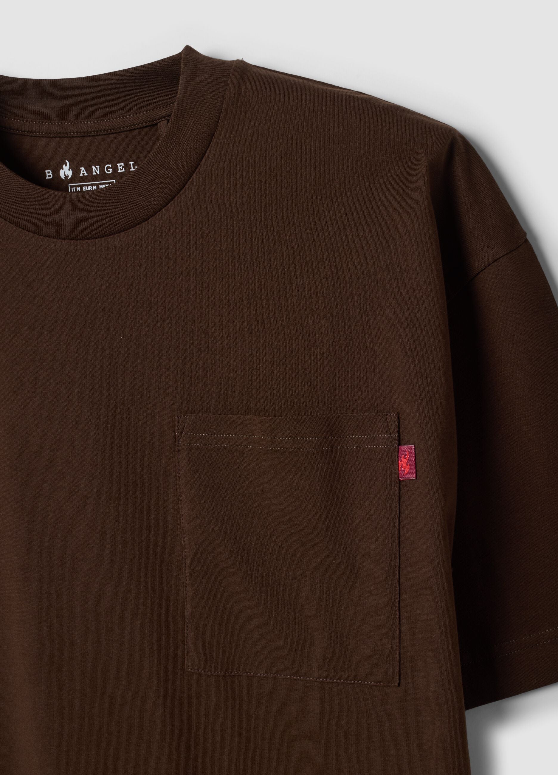 Brown pure cotton T-shirt with chest pocket, boxy fit