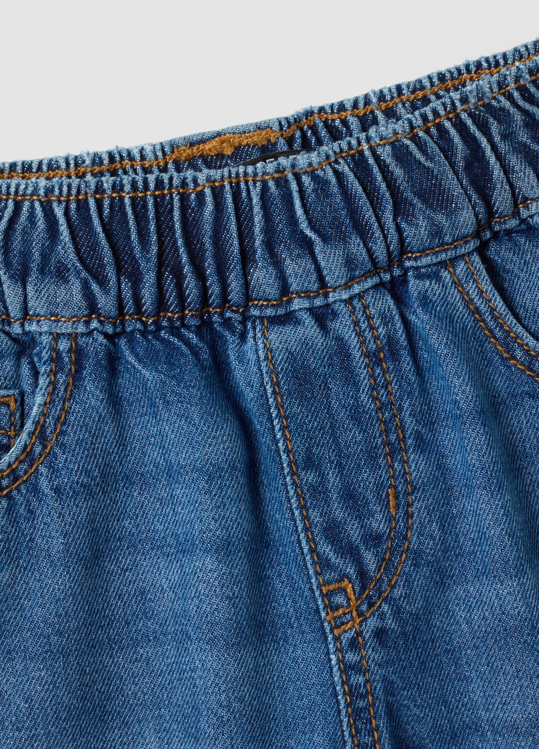 Girls&rsquo; blue wide-leg pure cotton jeans with elasticated waist