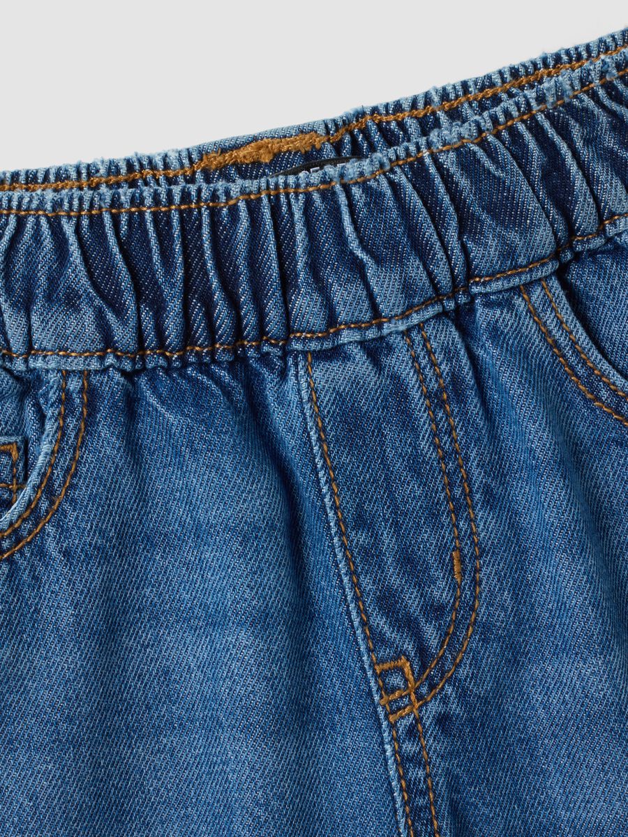 Girls&rsquo; blue wide-leg pure cotton jeans with elasticated waist_3