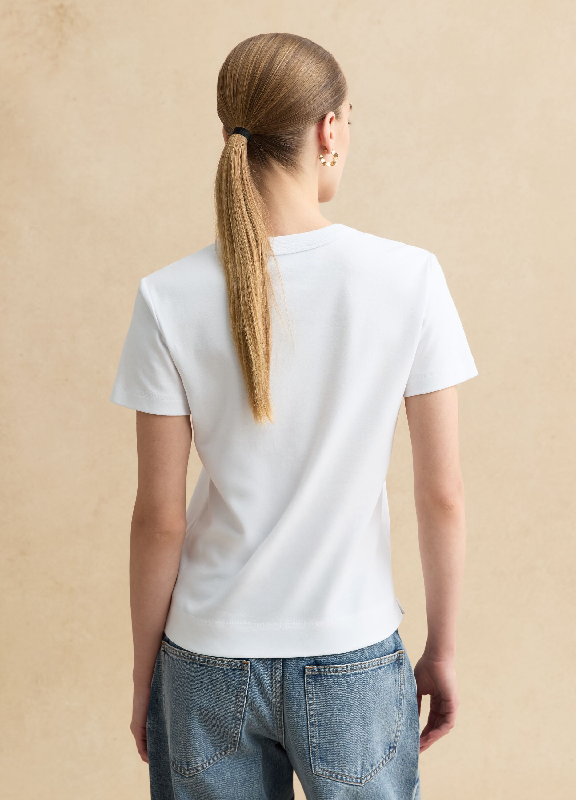 White short sleeve regular fit cotton blend t-shirt