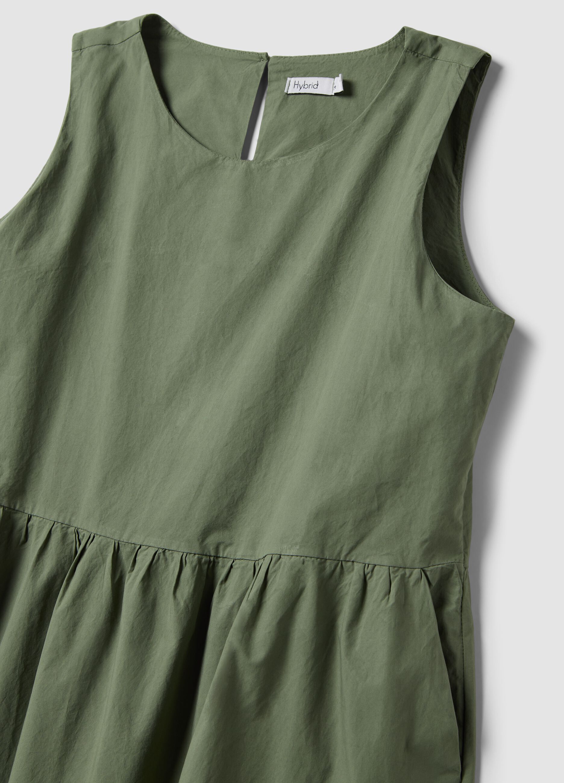 Green sleeveless pure cotton dress with tiered skirt, regular fit