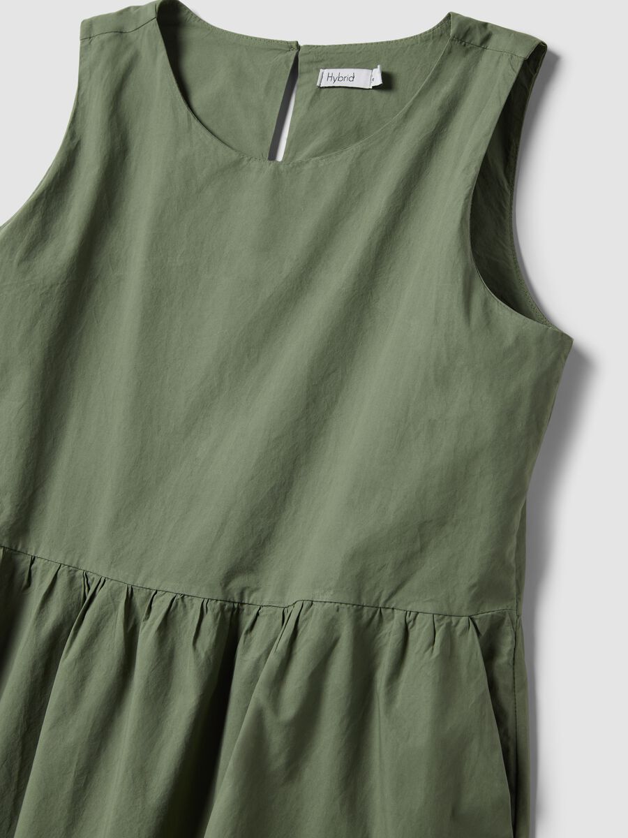 Green sleeveless pure cotton dress with tiered skirt, regular fit_5
