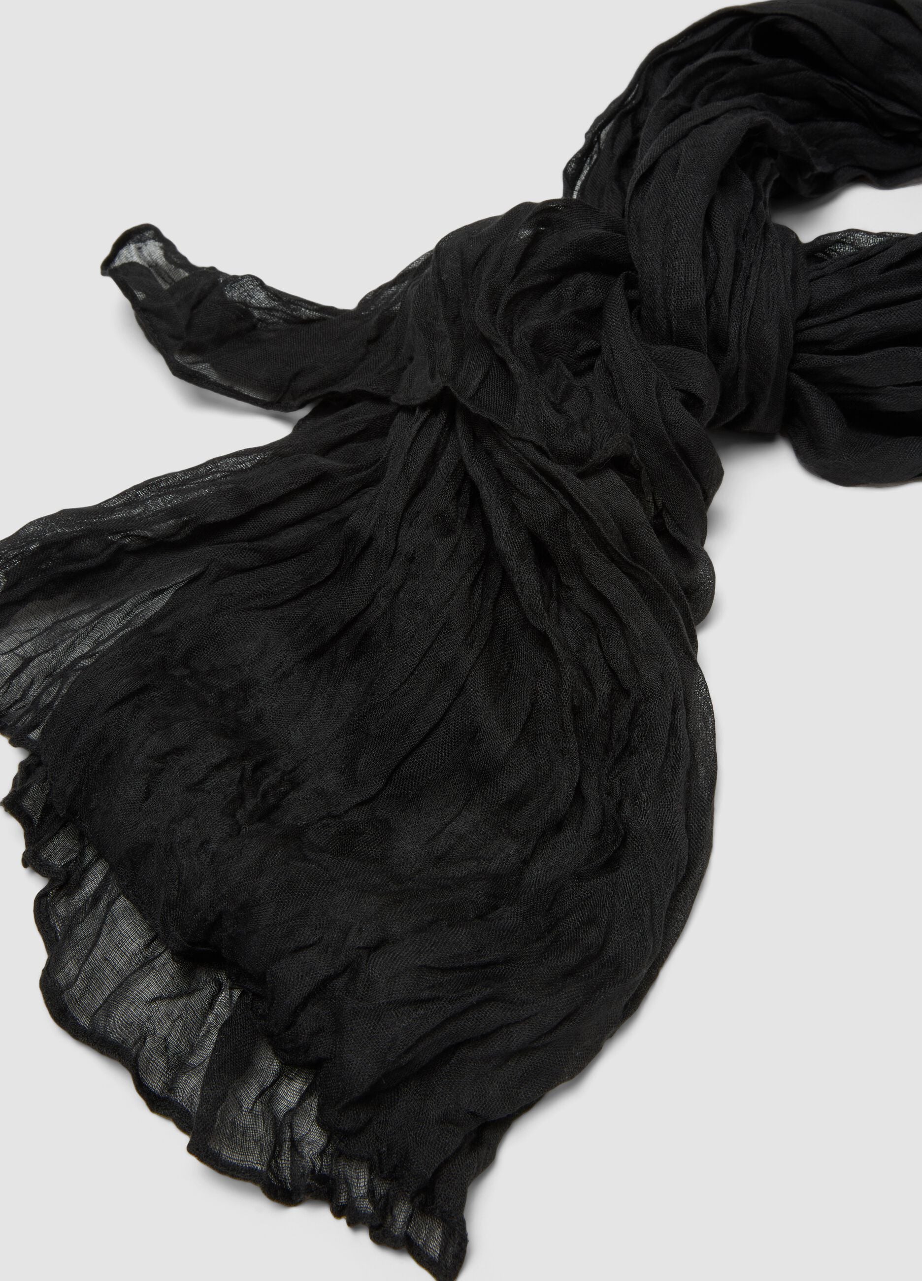 Semi-sheer black crinkle-effect scarf