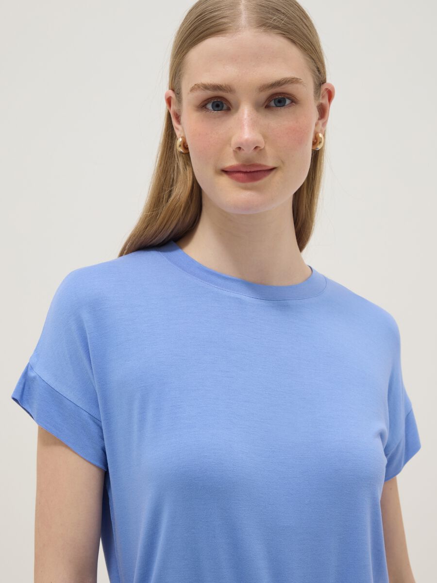 Light blue short-sleeve stretch viscose T-shirt_0