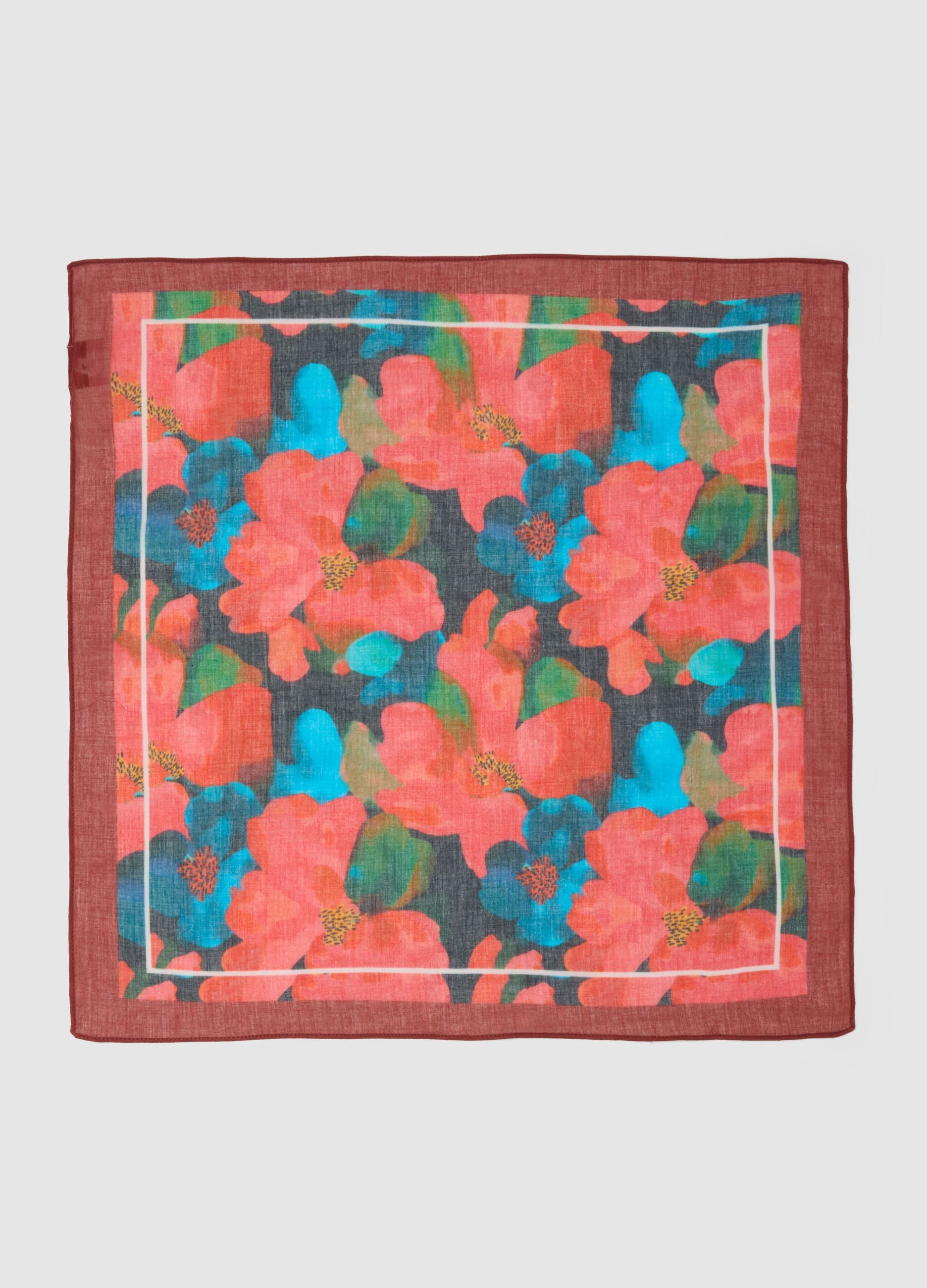 Multicoloured pure cotton scarf with floral design