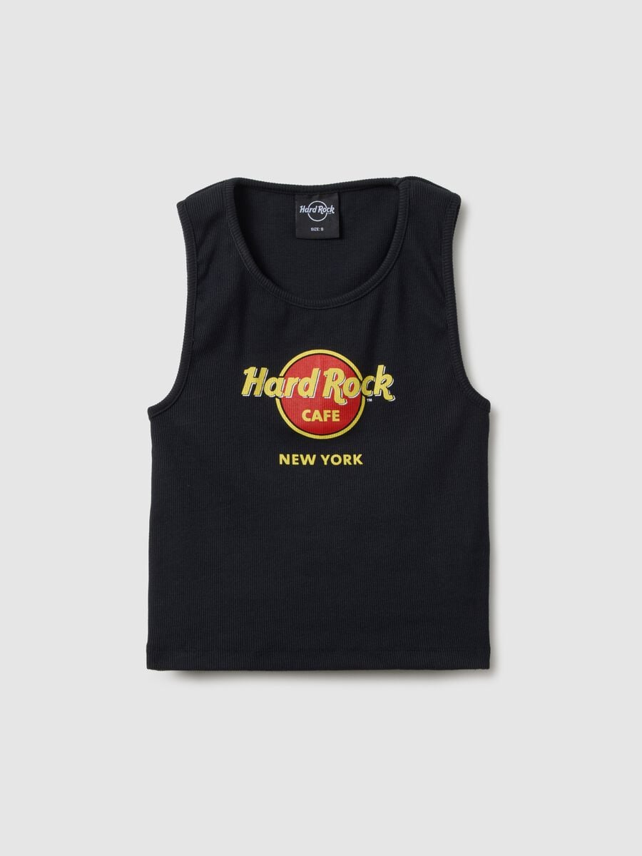 Black cotton blend regular fit tank top with Hard Rock Cafe logo_4