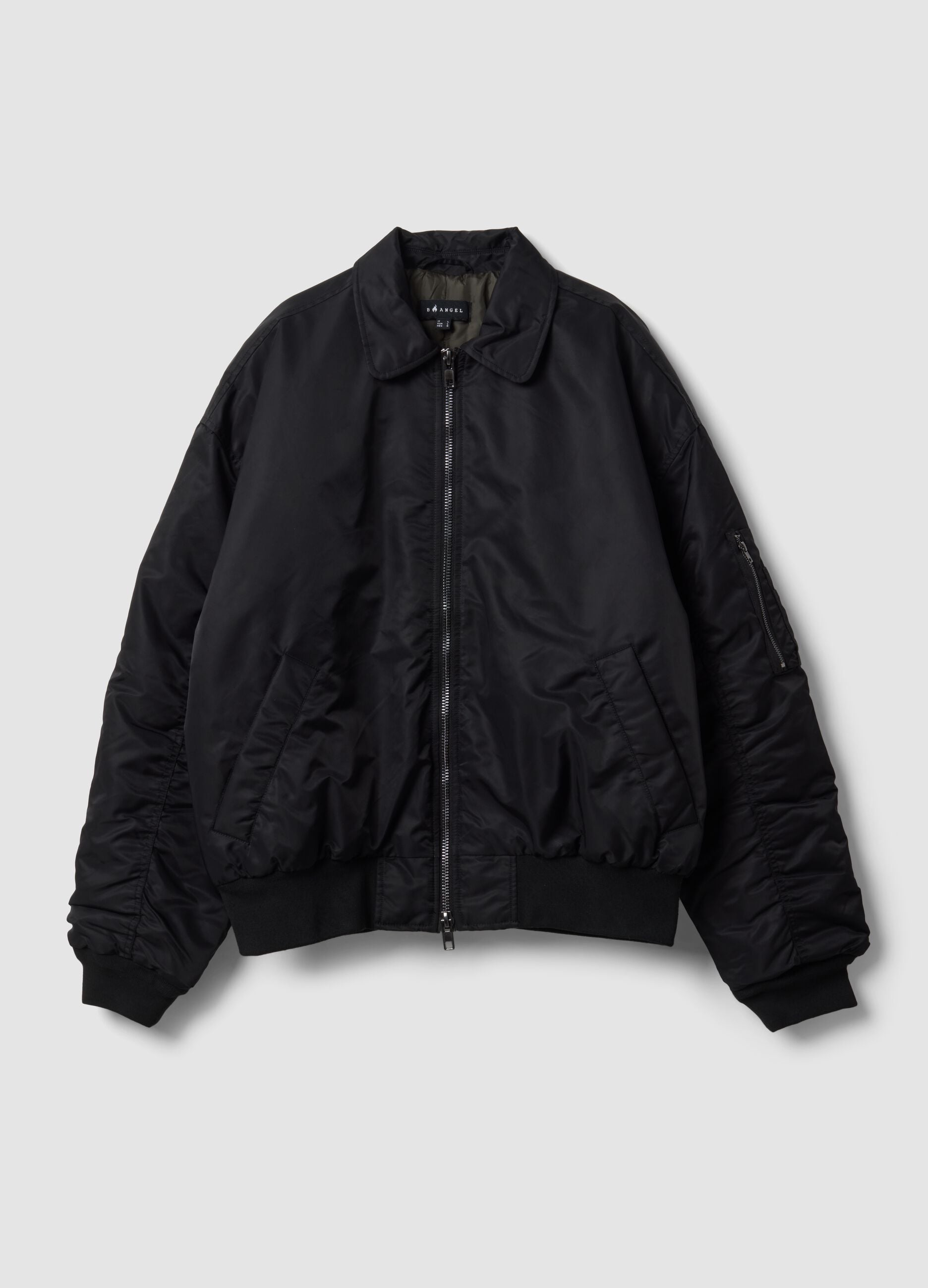 Black cropped padded jacket with zip and shirt collar