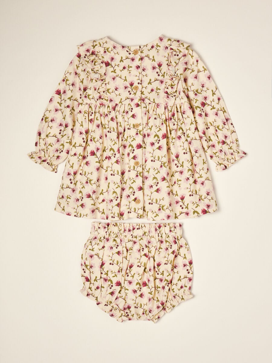 Beige pure viscose floral set with crew neck_1
