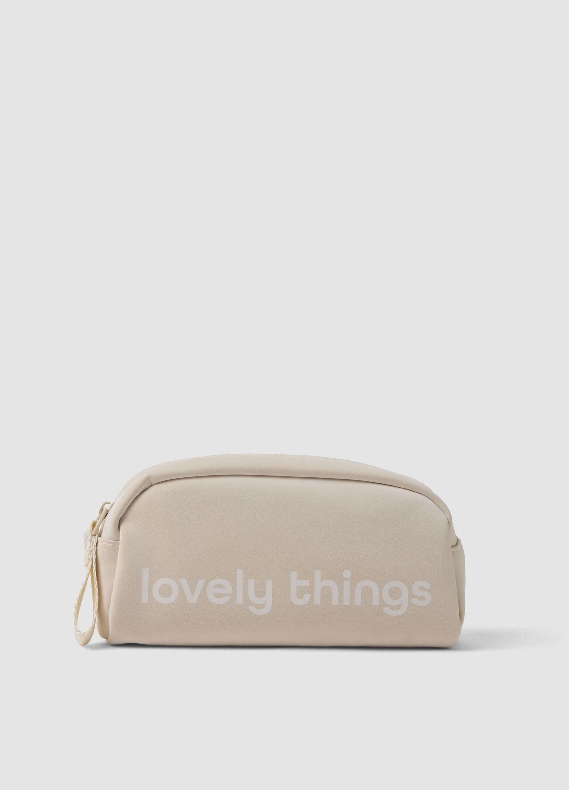 Beige zipped beauty pouch with wrist strap