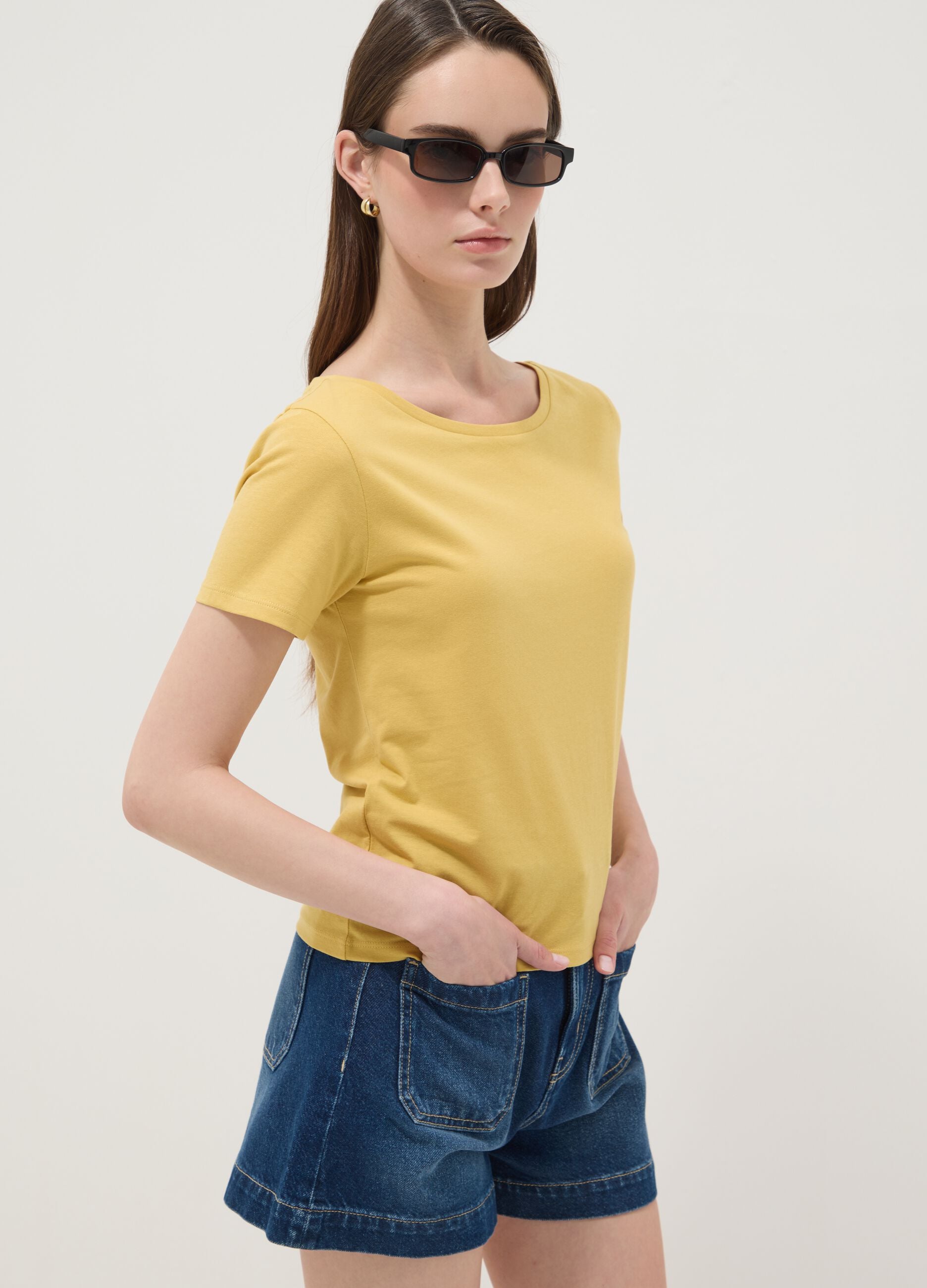 Yellow pure cotton short-sleeve T-shirt