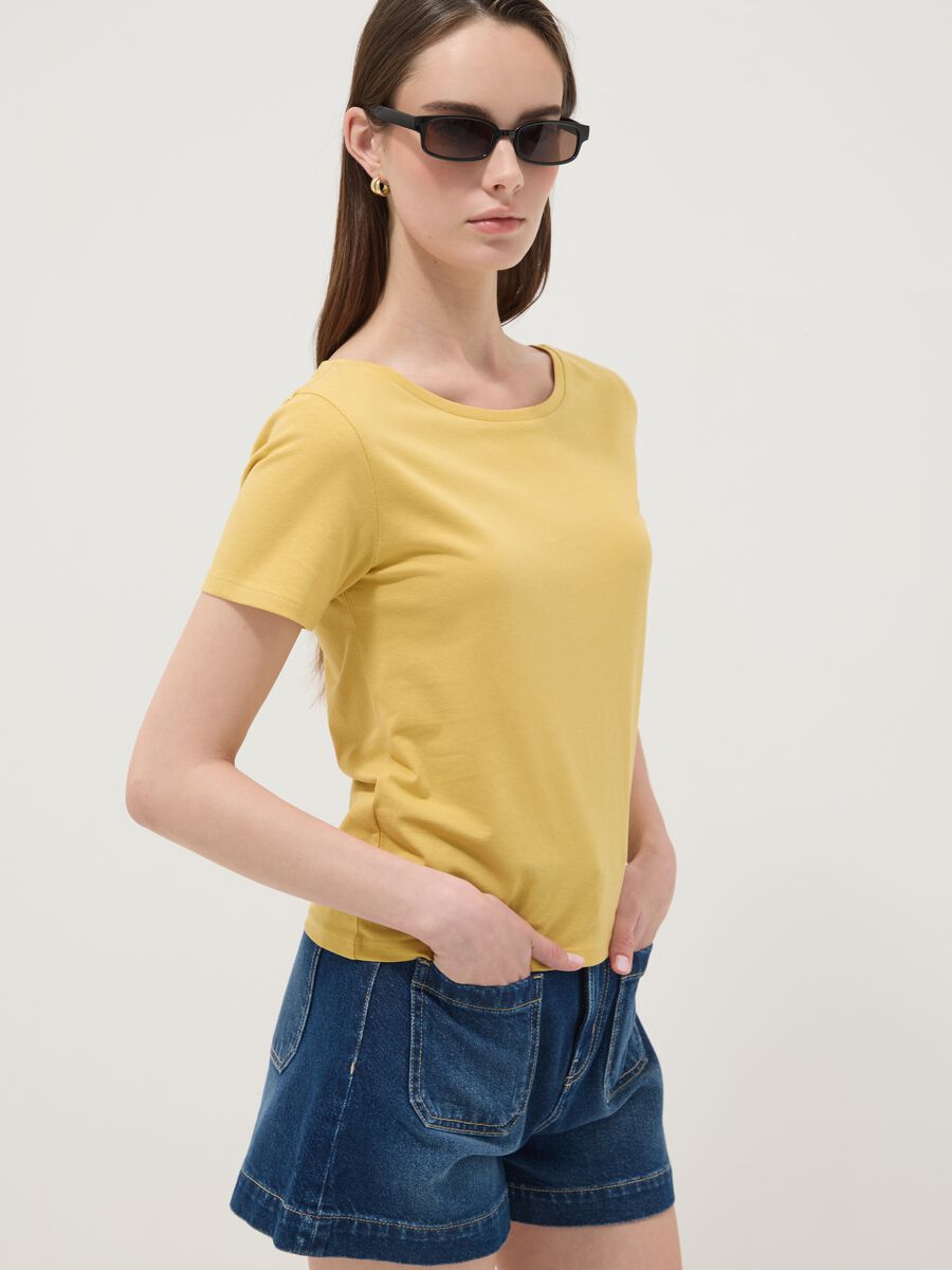 Yellow pure cotton short-sleeve T-shirt_0