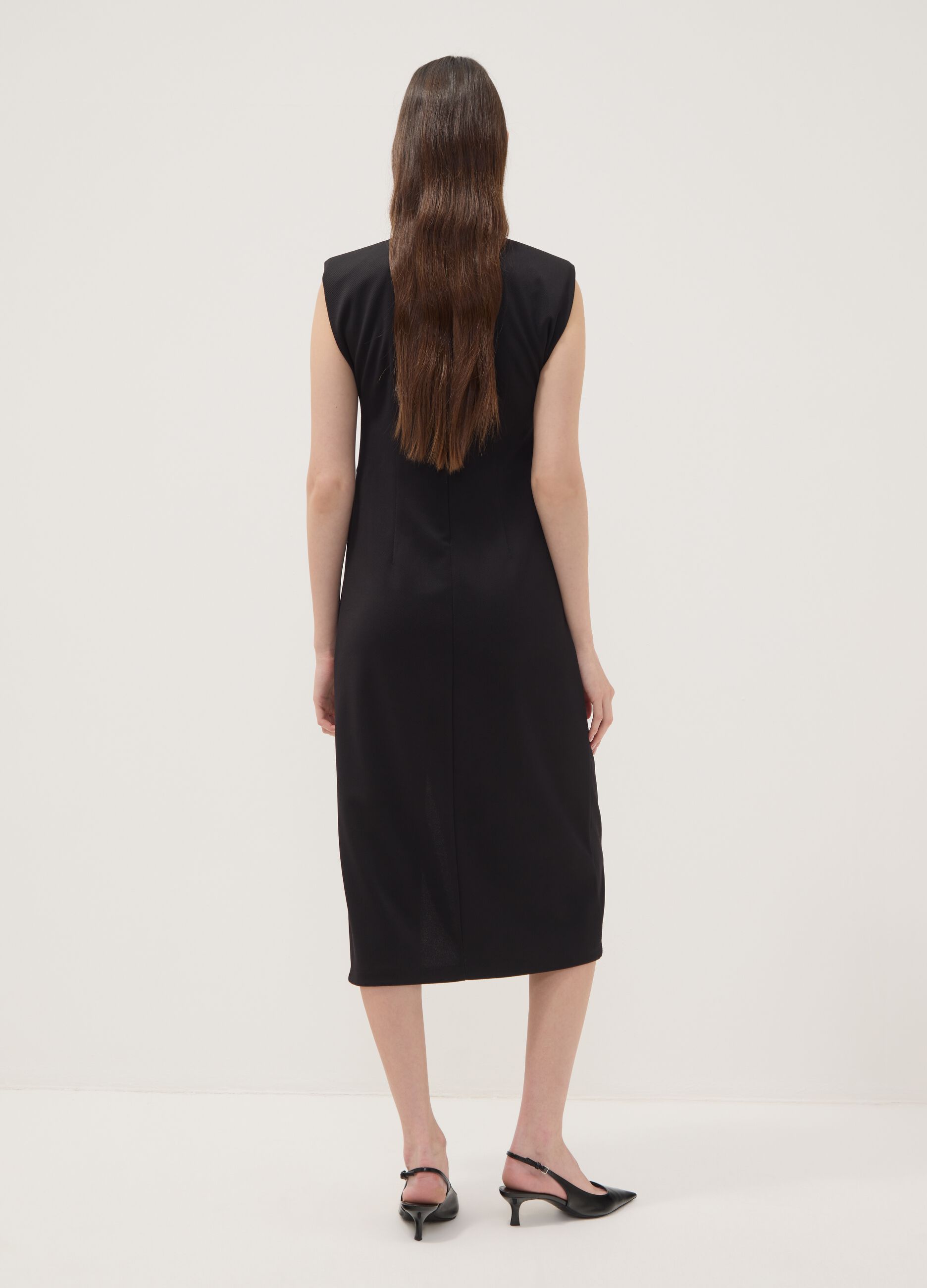 Black midi dress in stretch fabric, slim fit