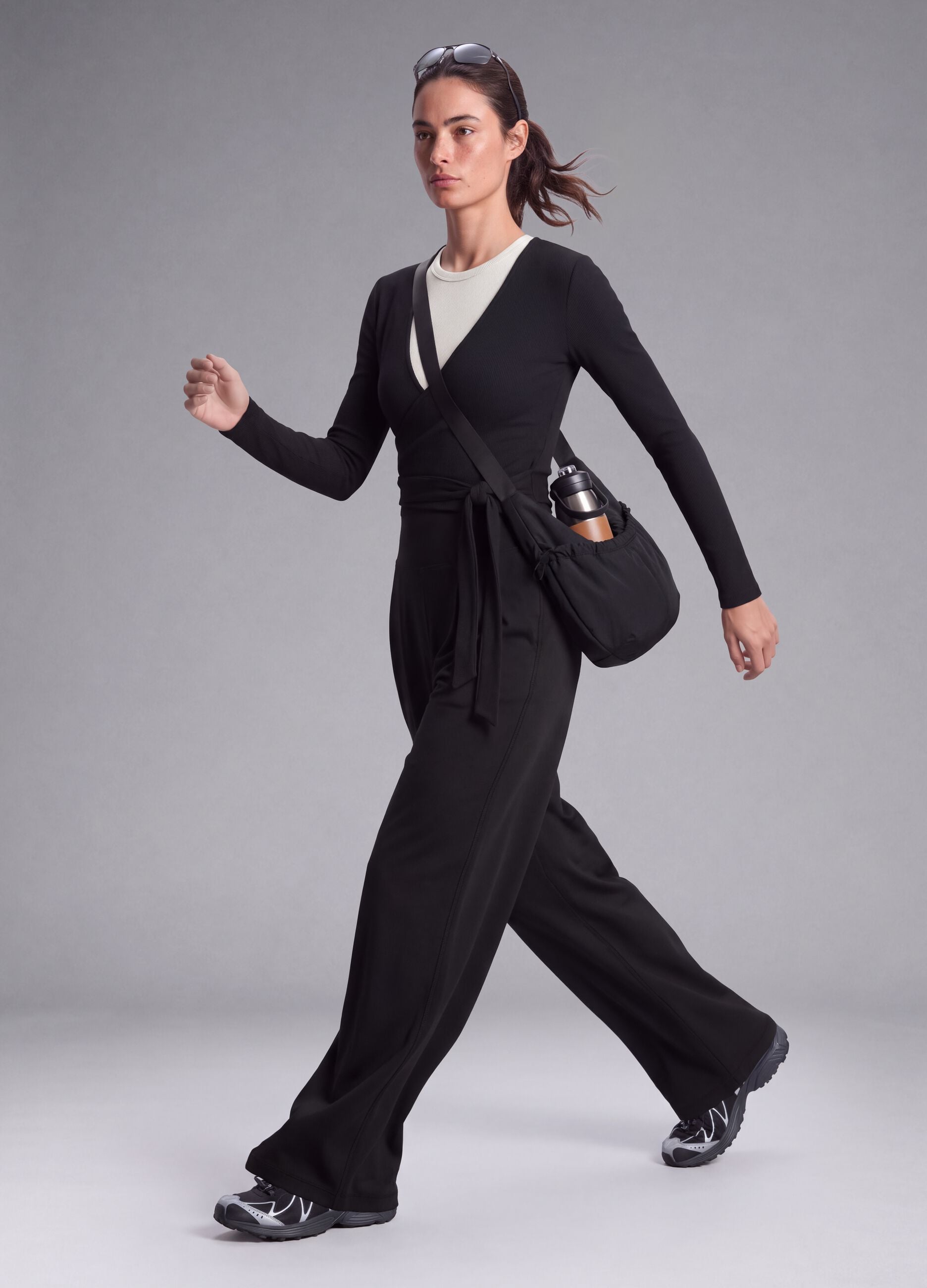 Black wide-leg stretch sports trousers ALTAVIA STUDIO