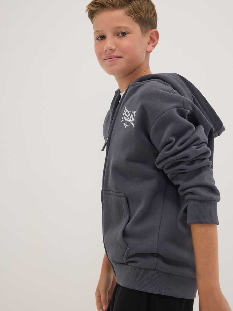 Grey full-zip cotton-blend hooded sweatshirt for boys_0