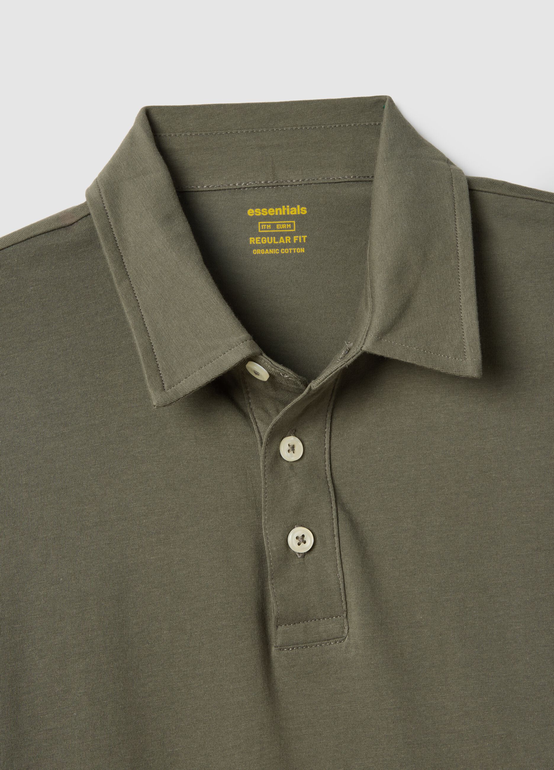 Long-sleeve green cotton polo shirt regular fit