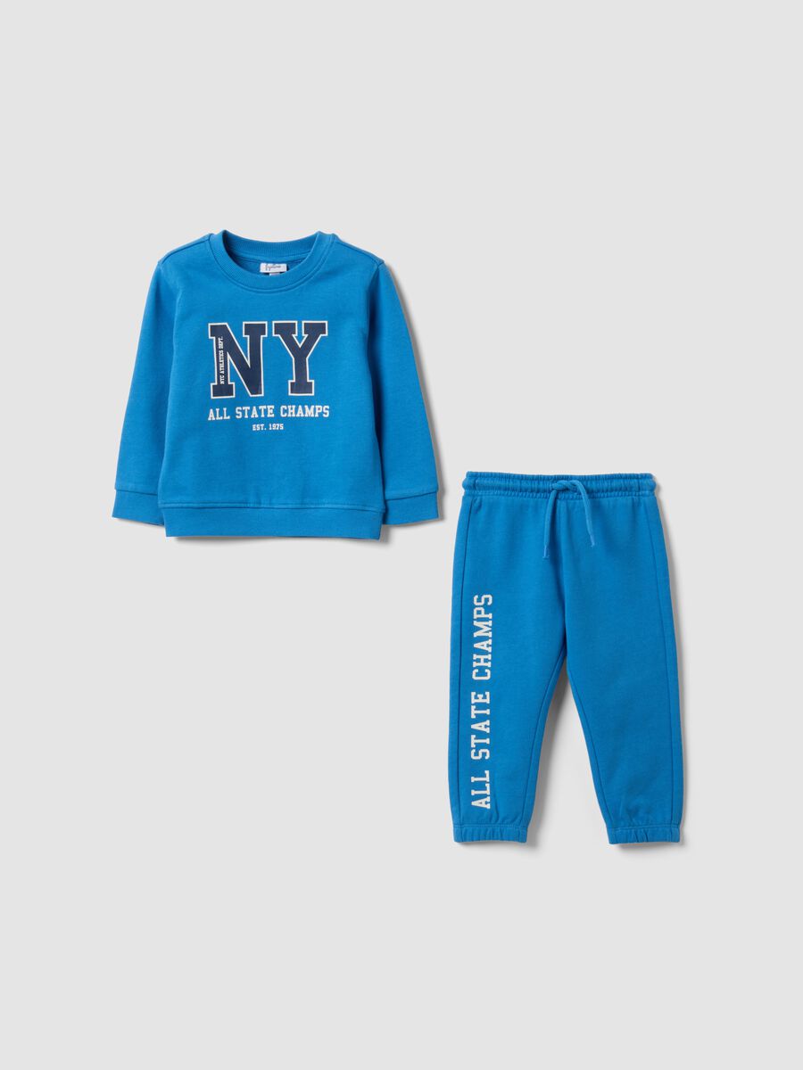 Blue pure cotton crew-neck tracksuit set for boys_0