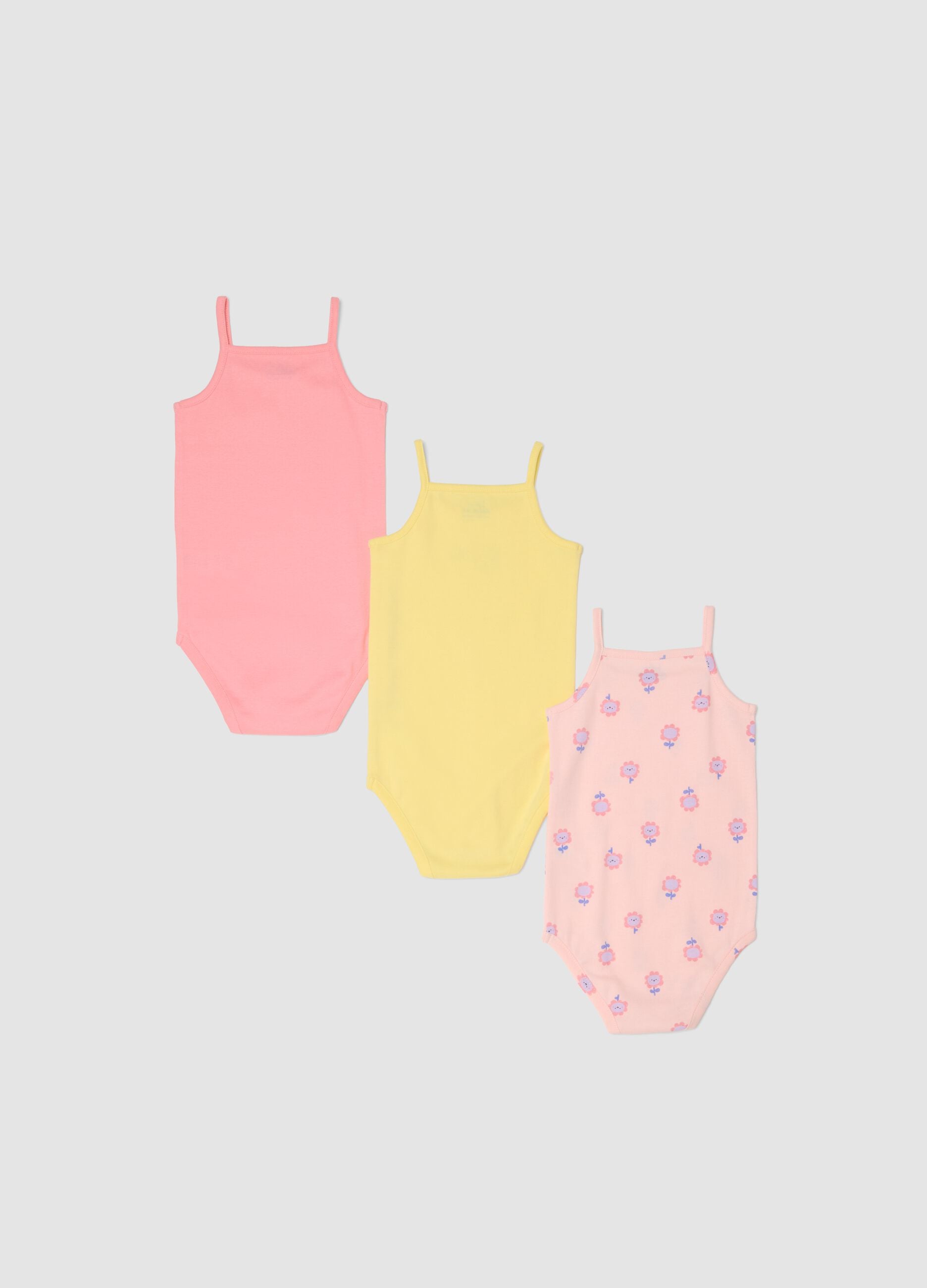 Sleeveless multicolour cotton bodysuit tripack for baby girls