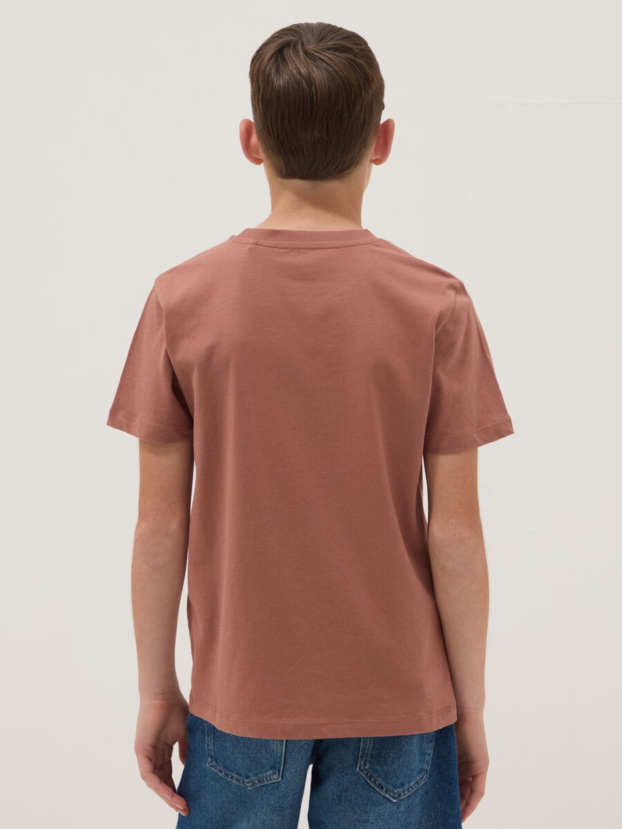 T-shirt marrone a maniche corte in puro cotone organico per ragazzo_1