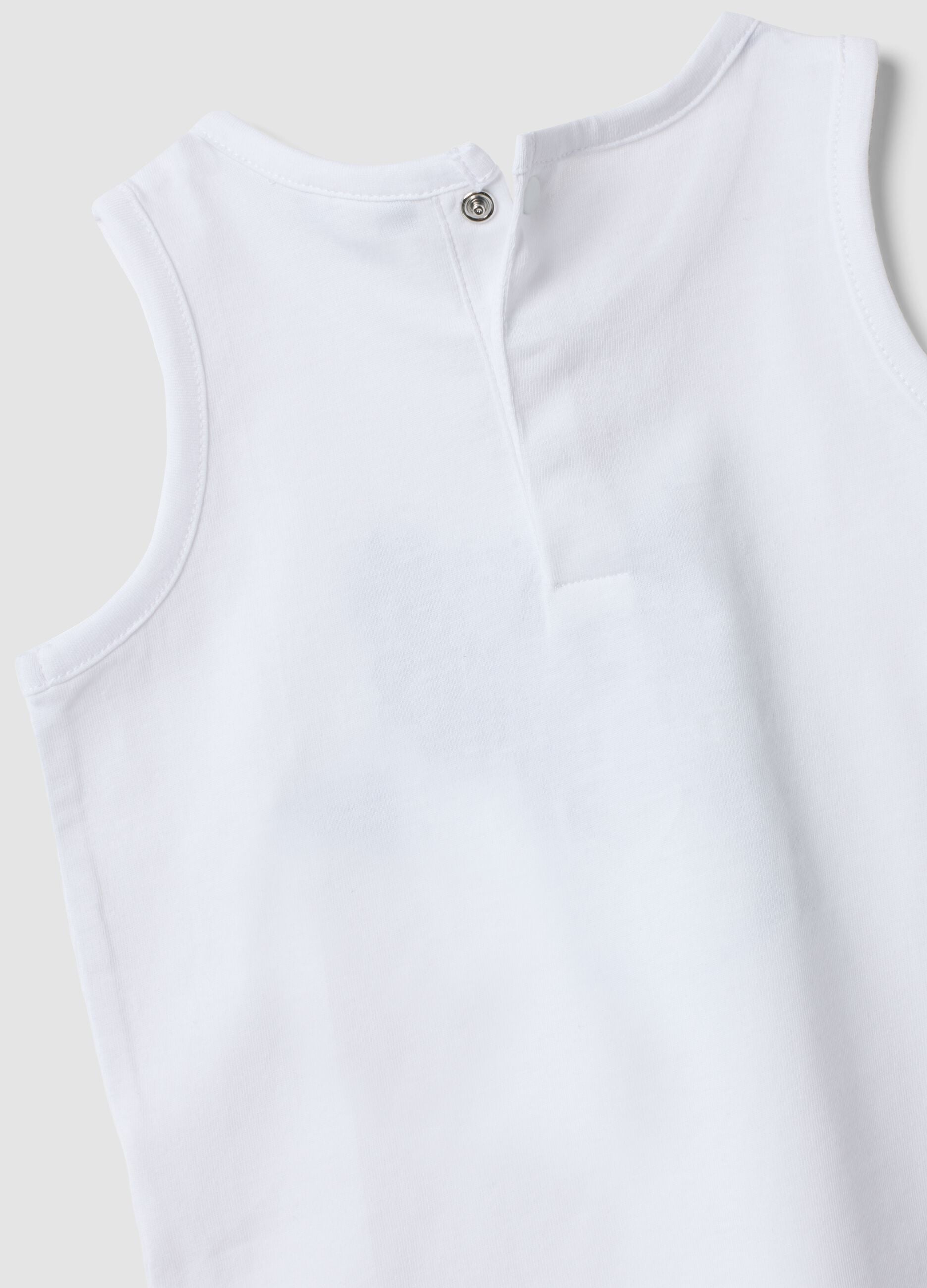 White pure cotton vest with print