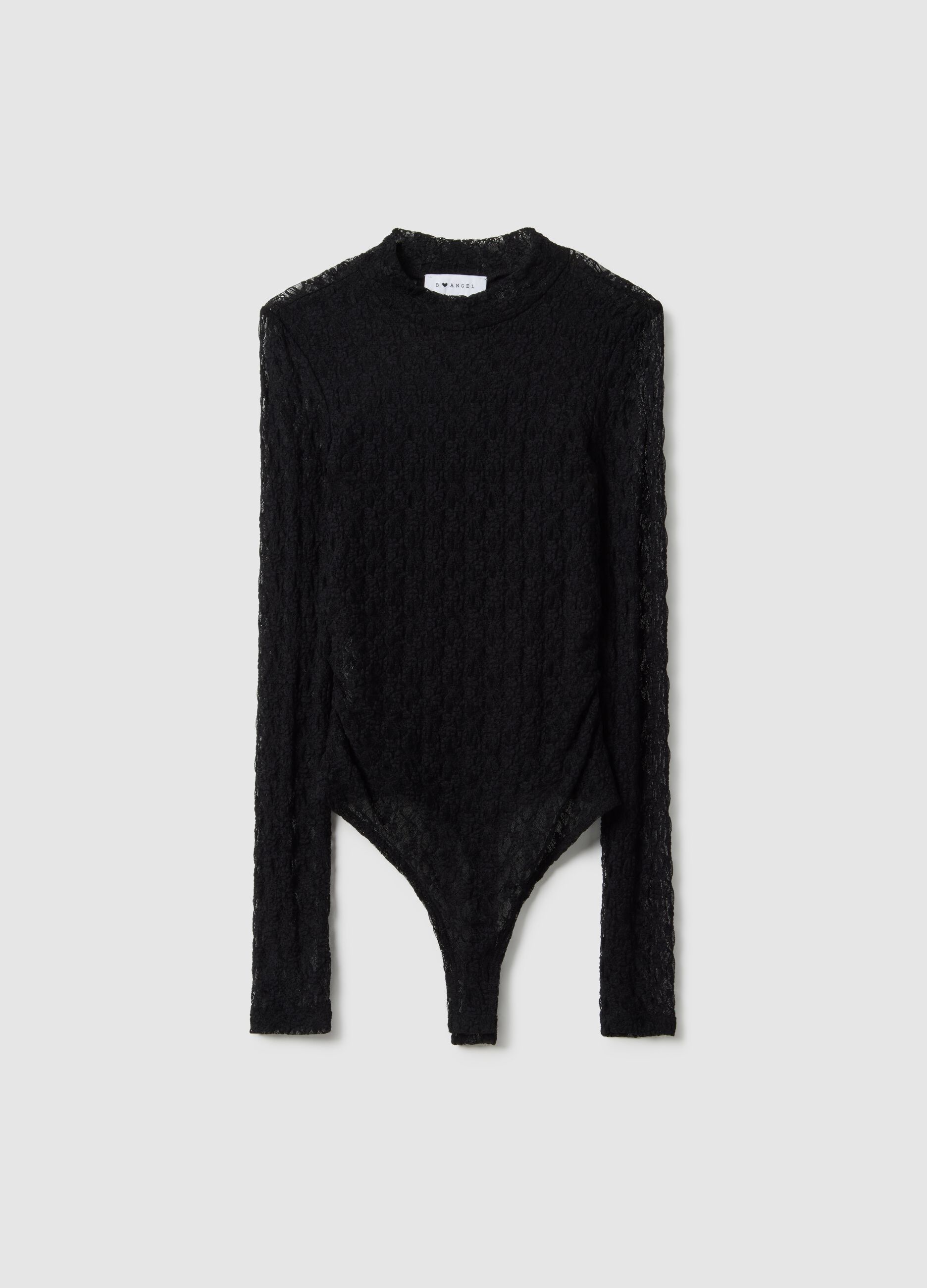 Black lace bodysuit without cups, regular fit
