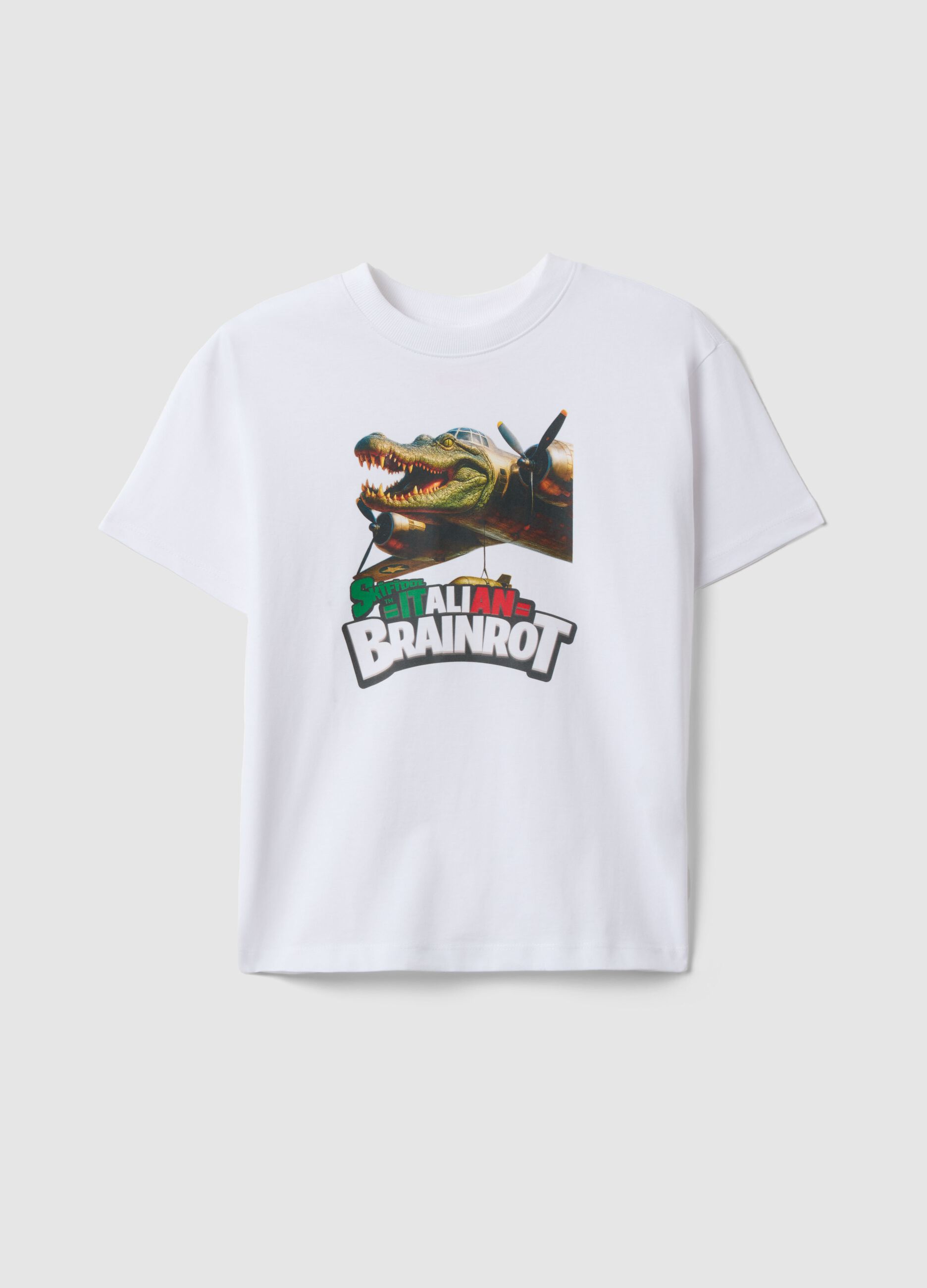 Children's oversized fit pure cotton white T-shirt with print