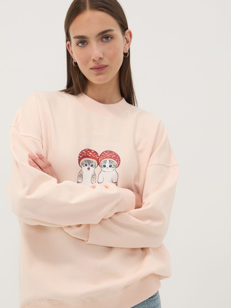 Pink cotton-blend sweatshirt with kitten print, regular fit_2