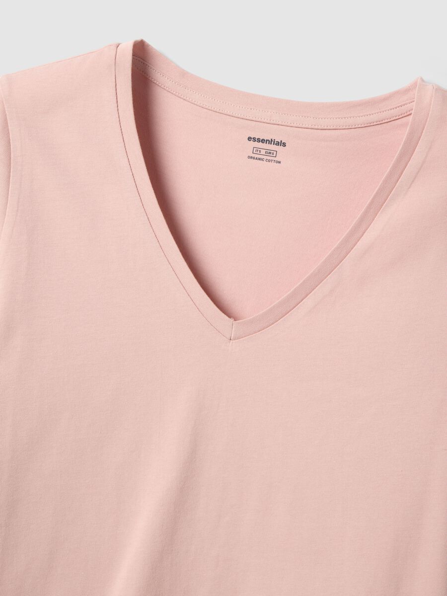 Pink pure cotton regular fit V-neck T-shirt_5