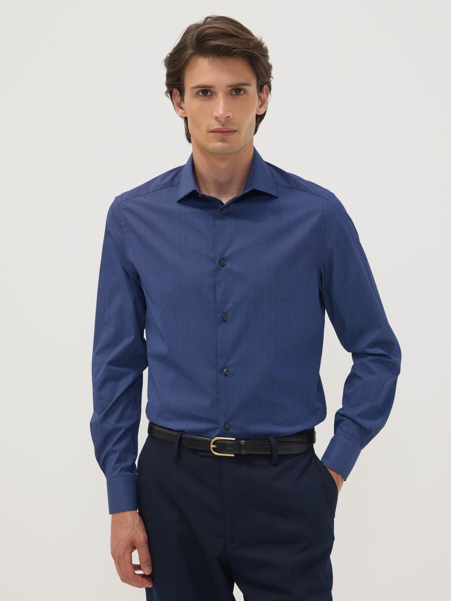 Blue slim-fit stretch cotton poplin shirt_0