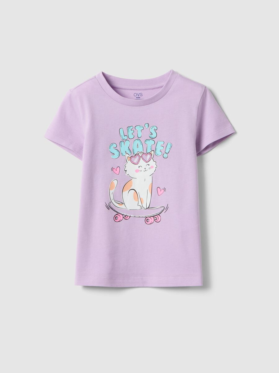 Girls' regular fit pure cotton violet T-shirt with print_0