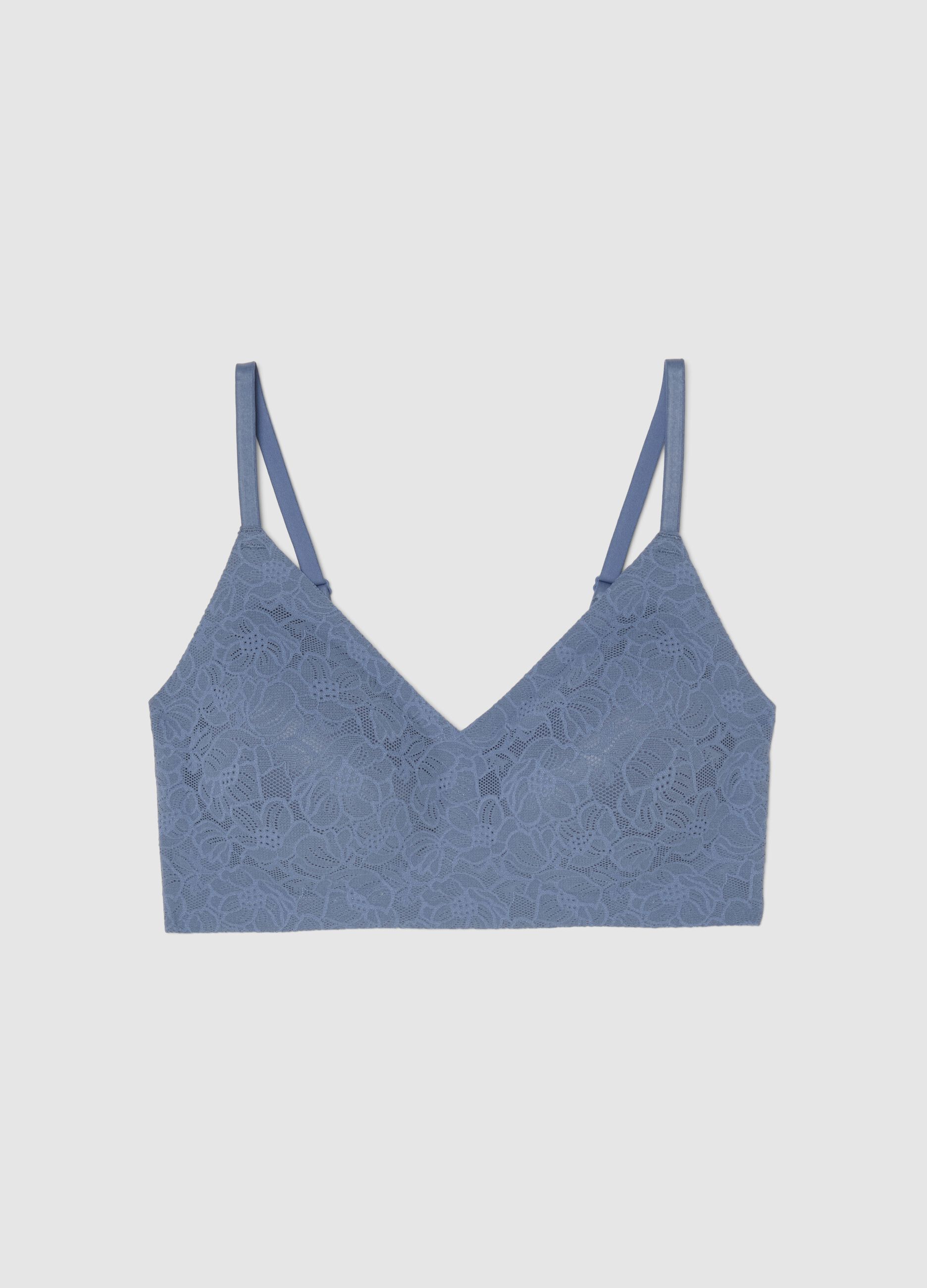 Blue bra with floral lace texture