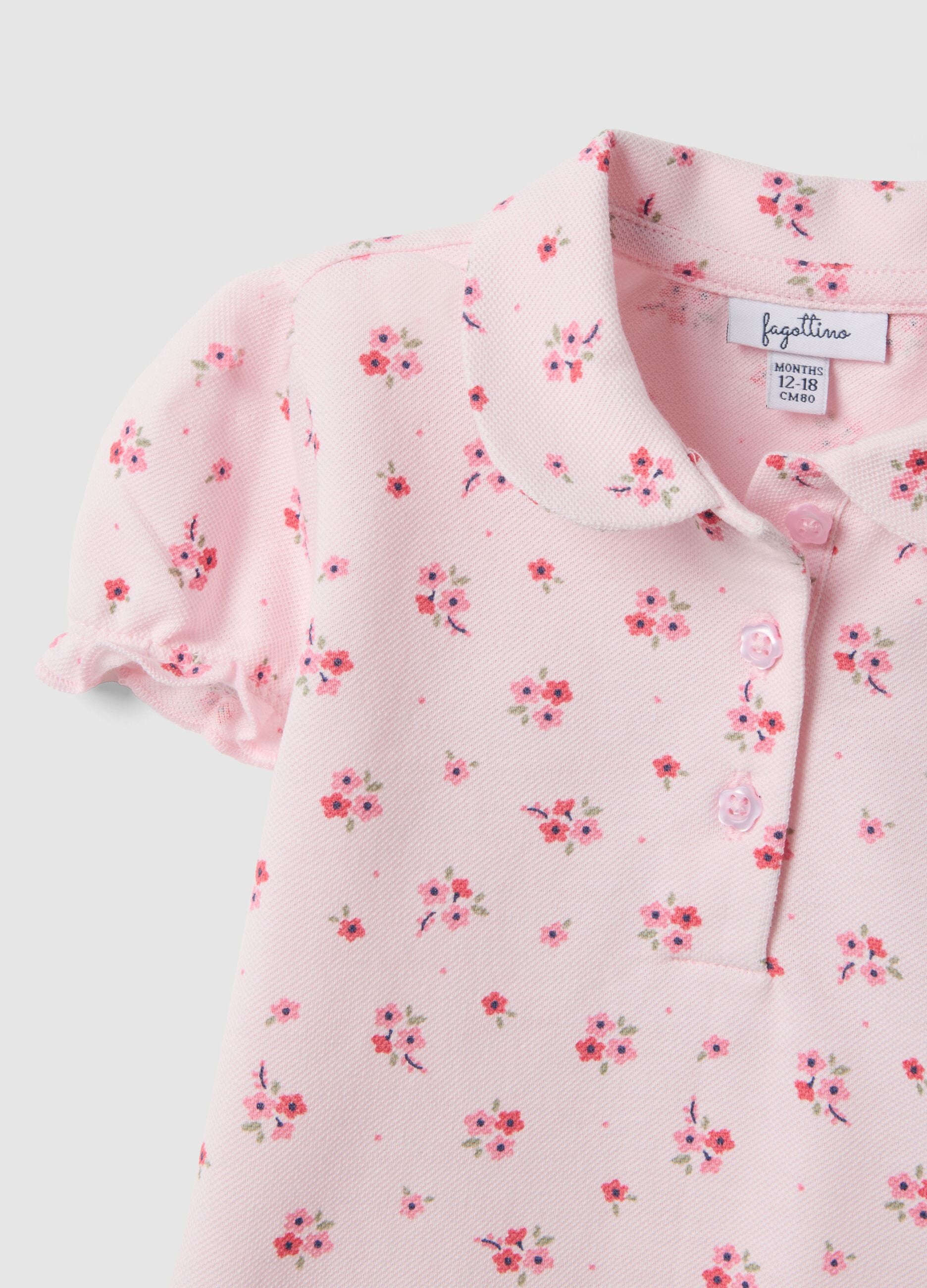 Polo in puro cotone rosa da bimba regular fit con motivo floreale