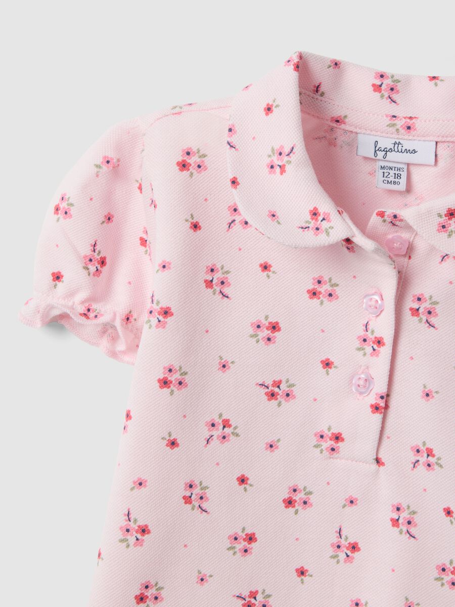 Polo in puro cotone rosa da bimba regular fit con motivo floreale_1