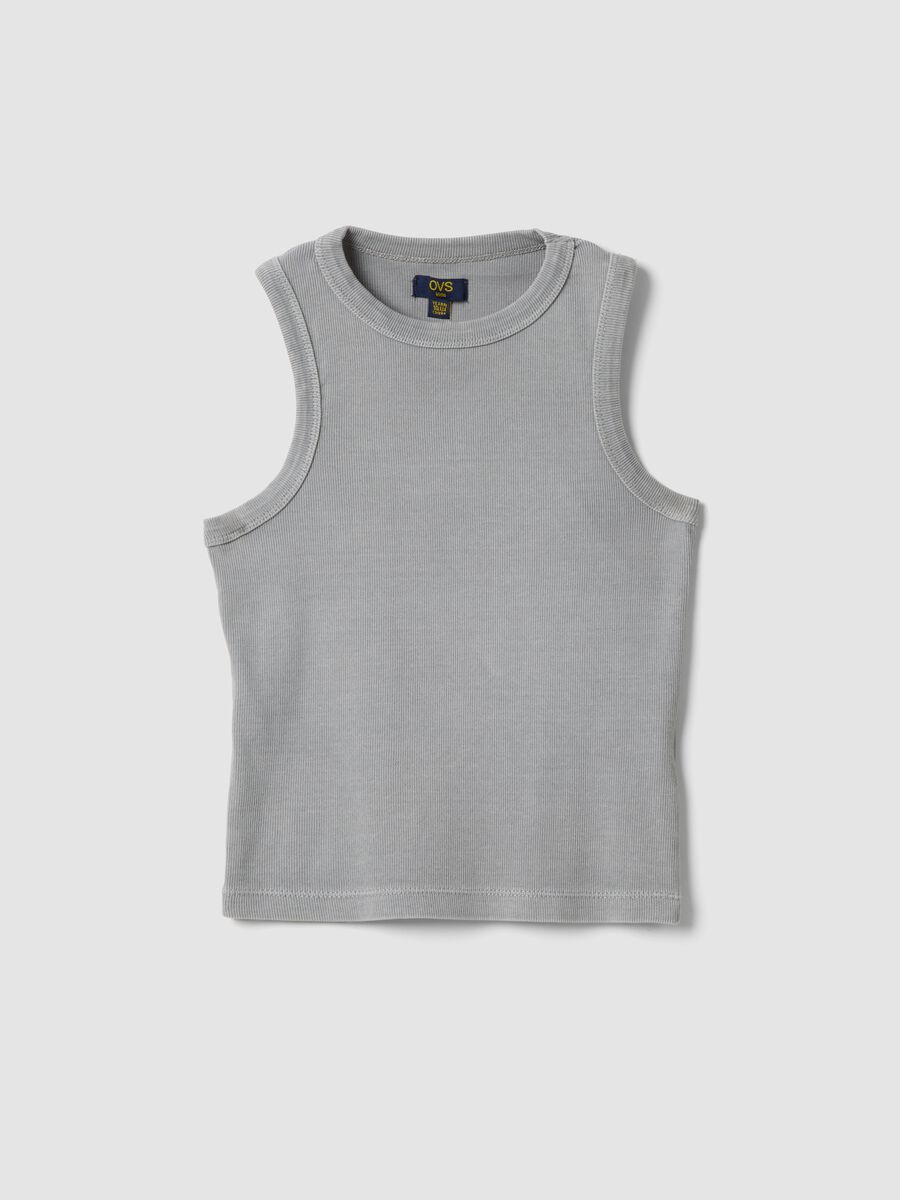 Tank top grigio in cotone elasticizzato fitted_3