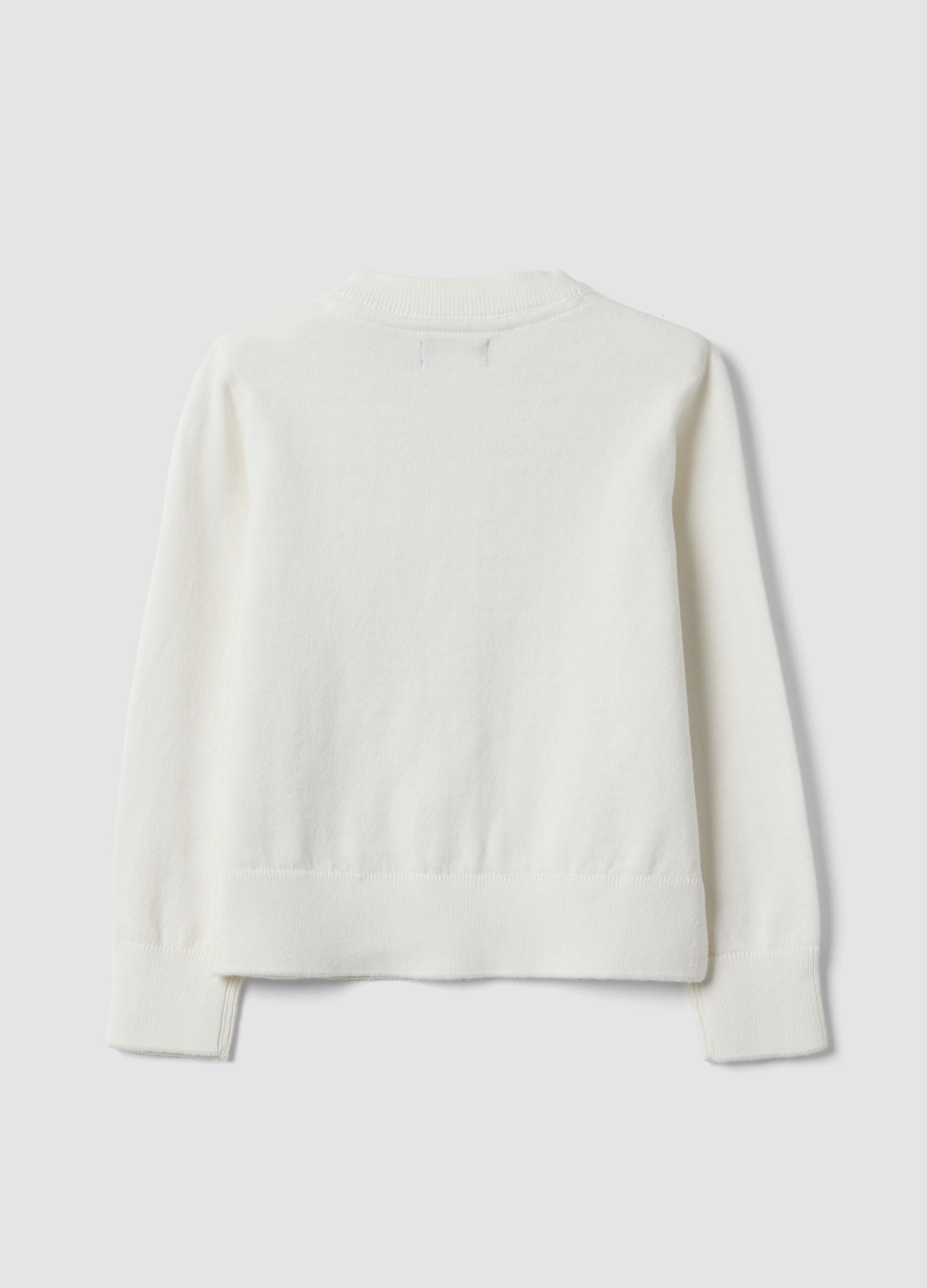 White cotton-blend crew-neck cardigan, regular fit, for girls
