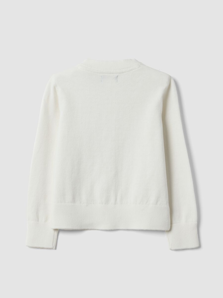 White cotton-blend crew-neck cardigan, regular fit, for girls_1
