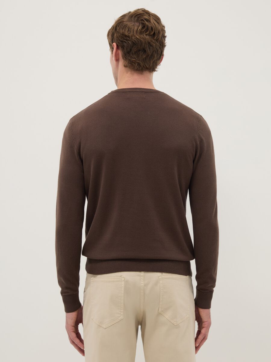 Brown crew neck cotton blend regular fit sweater_2