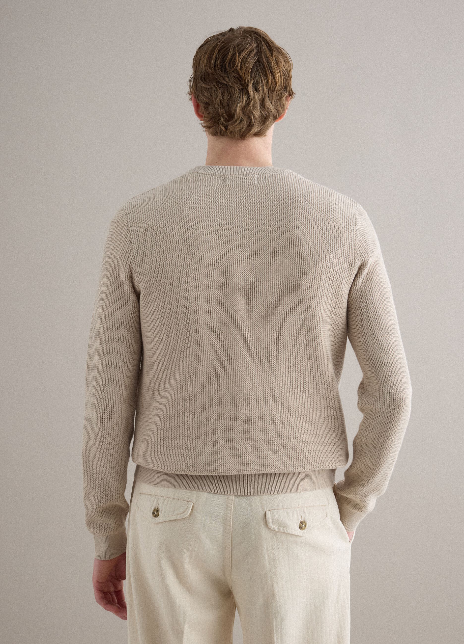 Beige pure cotton crew neck sweater regular fit