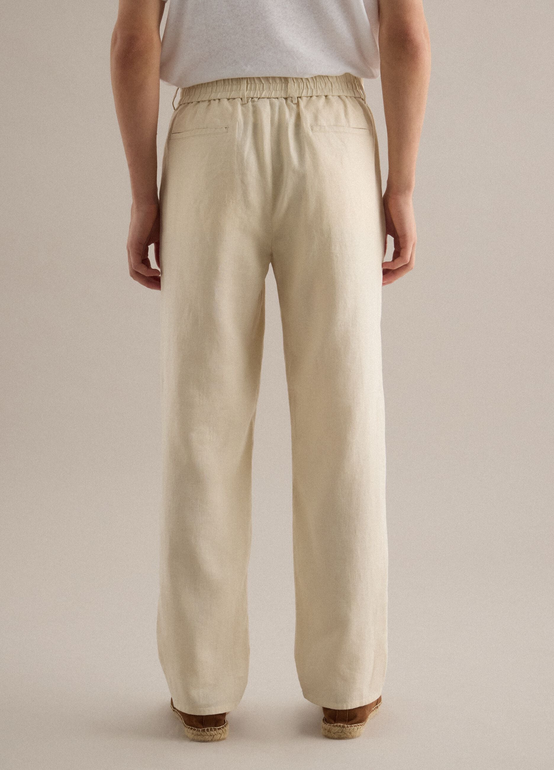 White pure linen trousers with regular fit