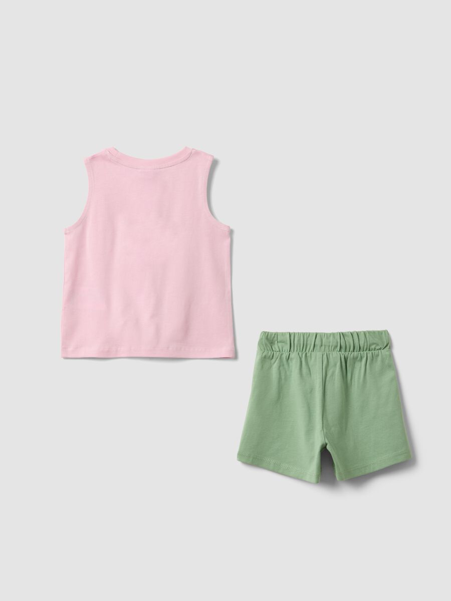 Pink and green pure cotton top and shorts set for baby girl_1