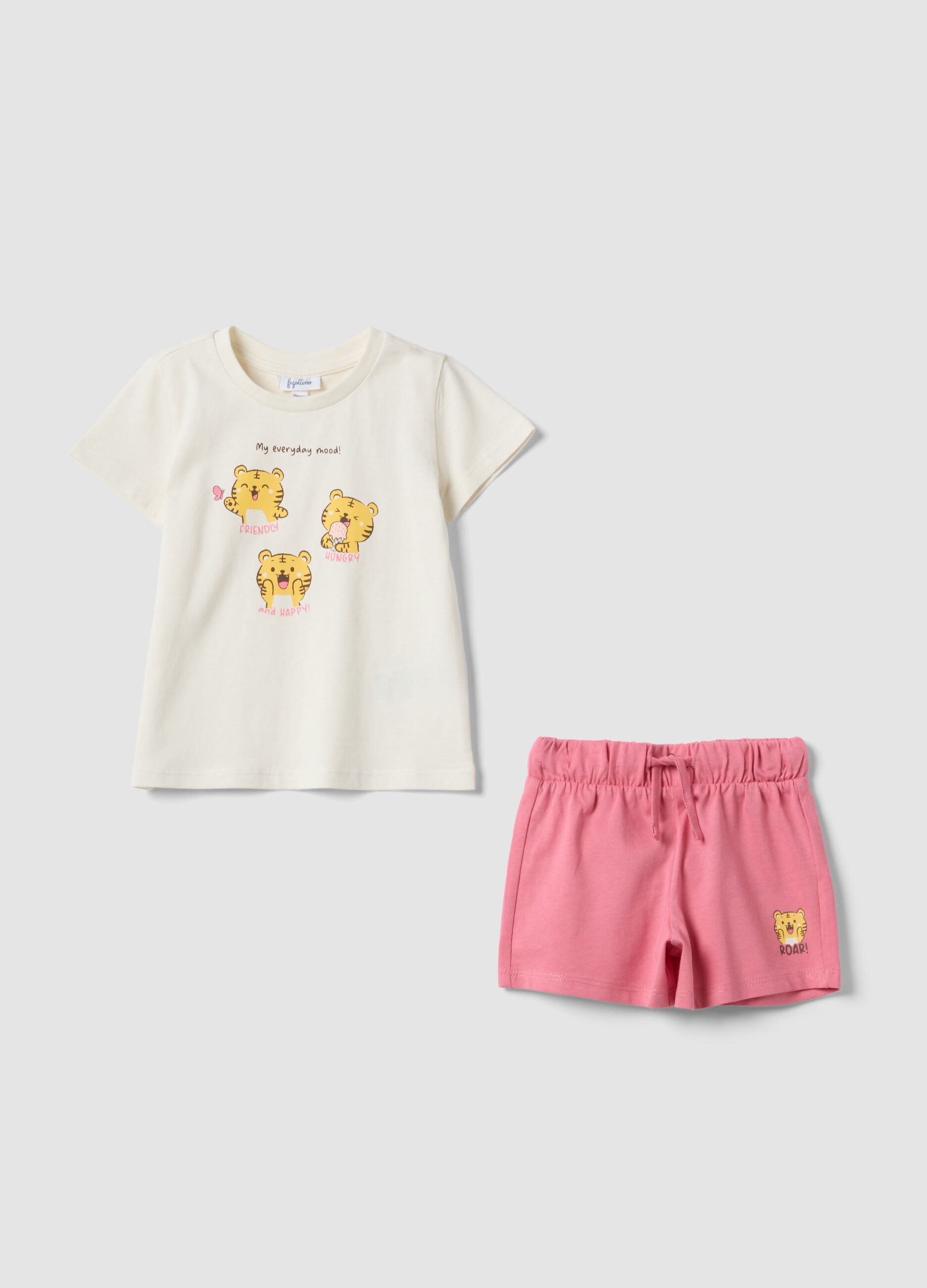 Girls&rsquo; pure cotton multicolour set with print, regular fit