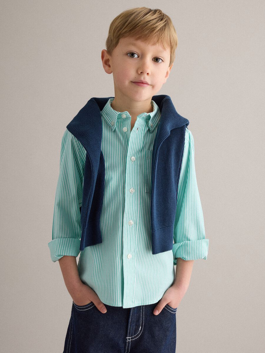 Boy's regular fit multicolour striped pure cotton shirt_0