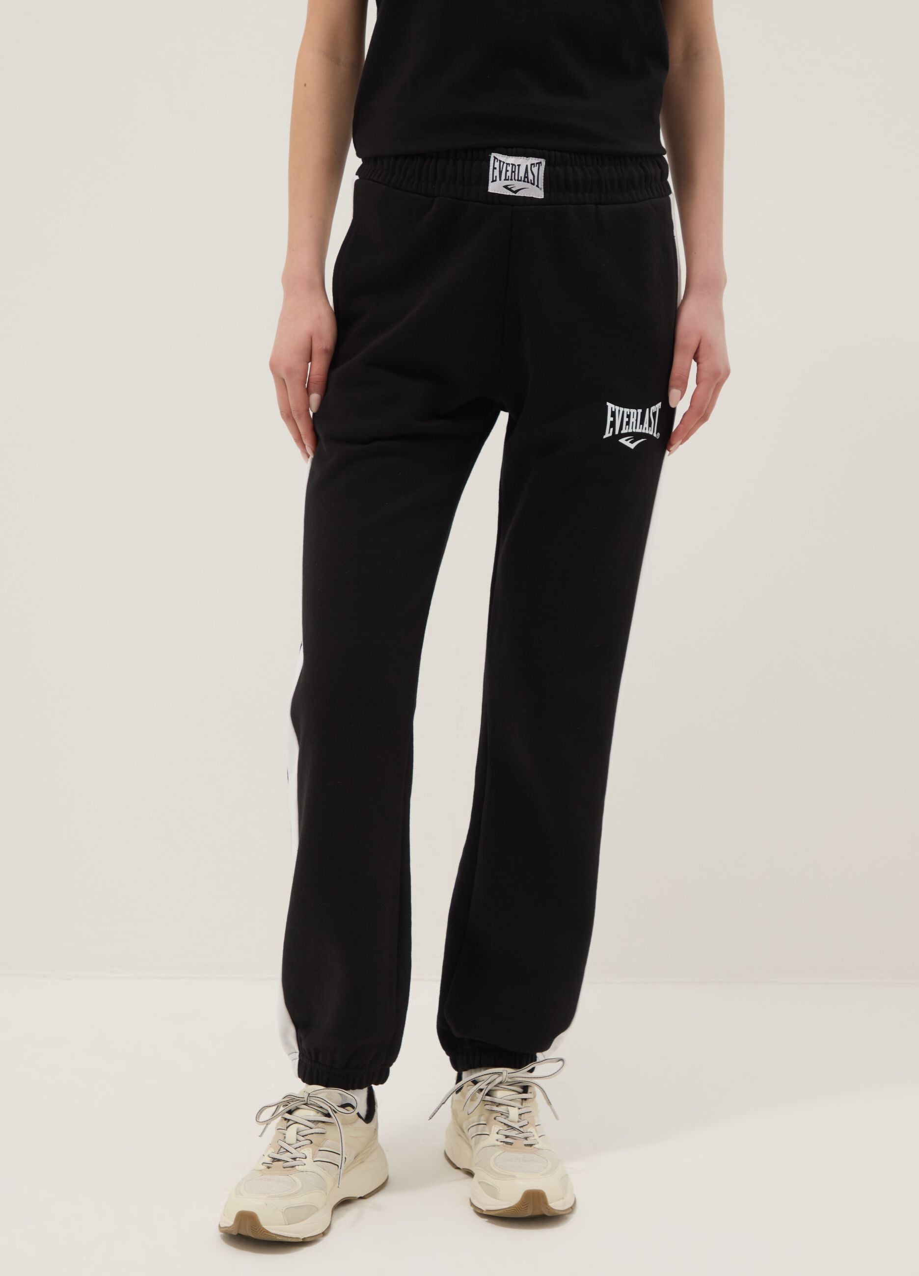 Multicolour striped cotton blend jogger trousers, regular fit with logo
