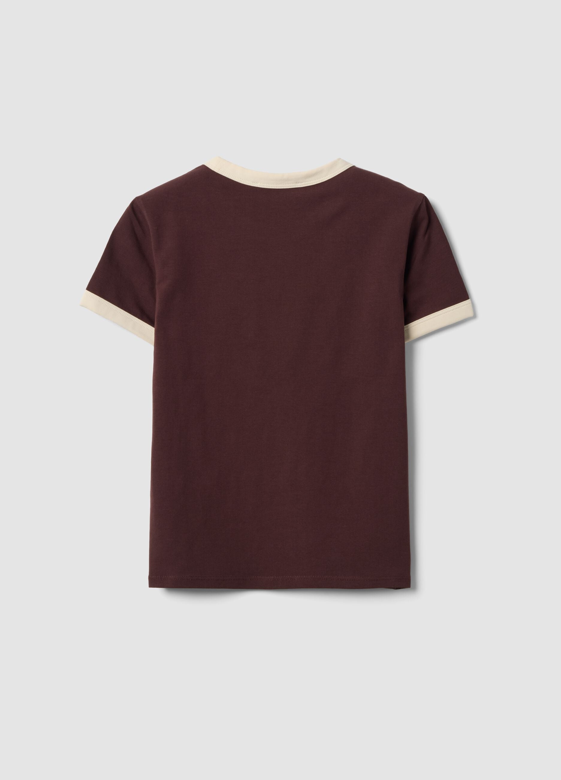 Brown cotton T-shirt with front graphic print and contrast trims