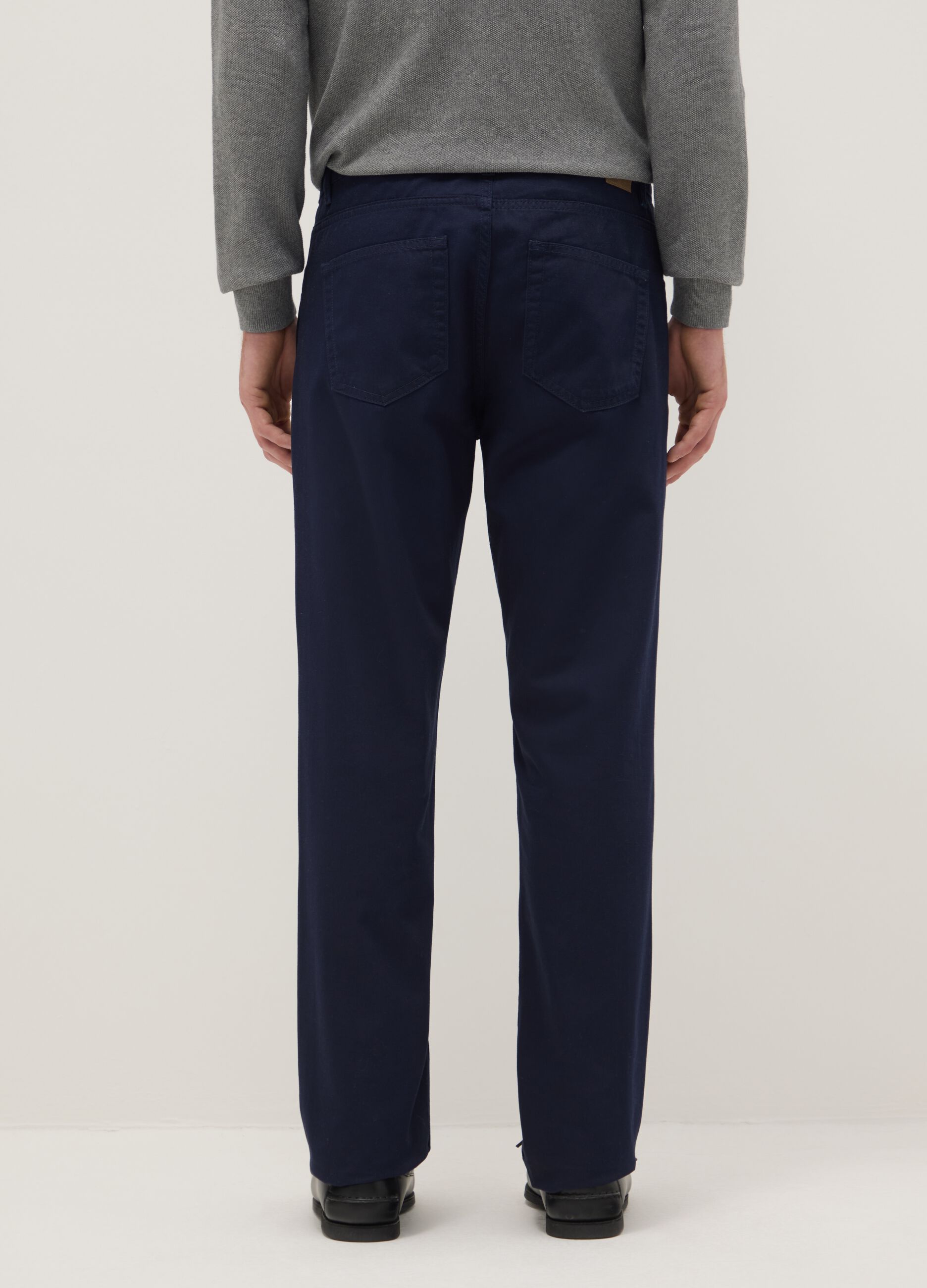 Regular fit blue pure cotton trousers