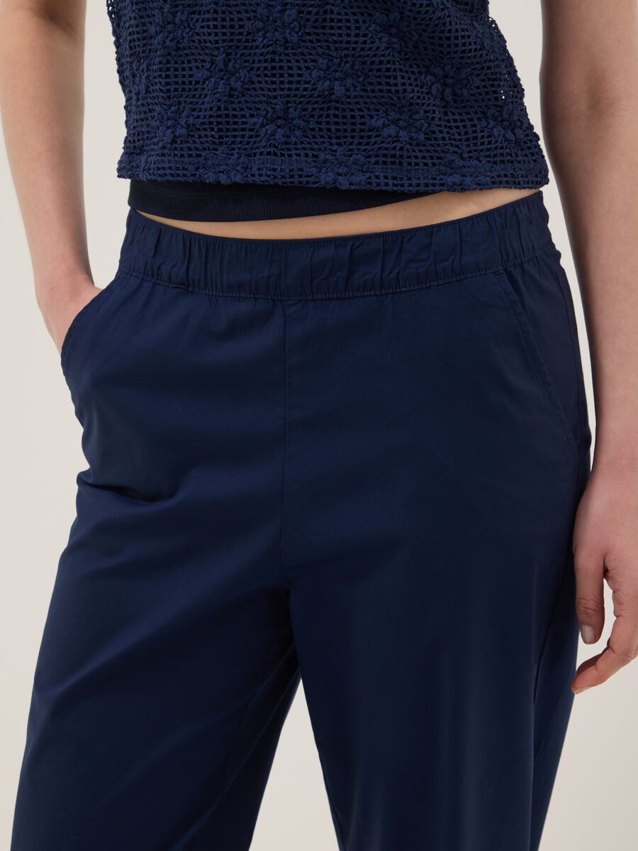 Blue stretch cotton trousers with elasticated waist_3