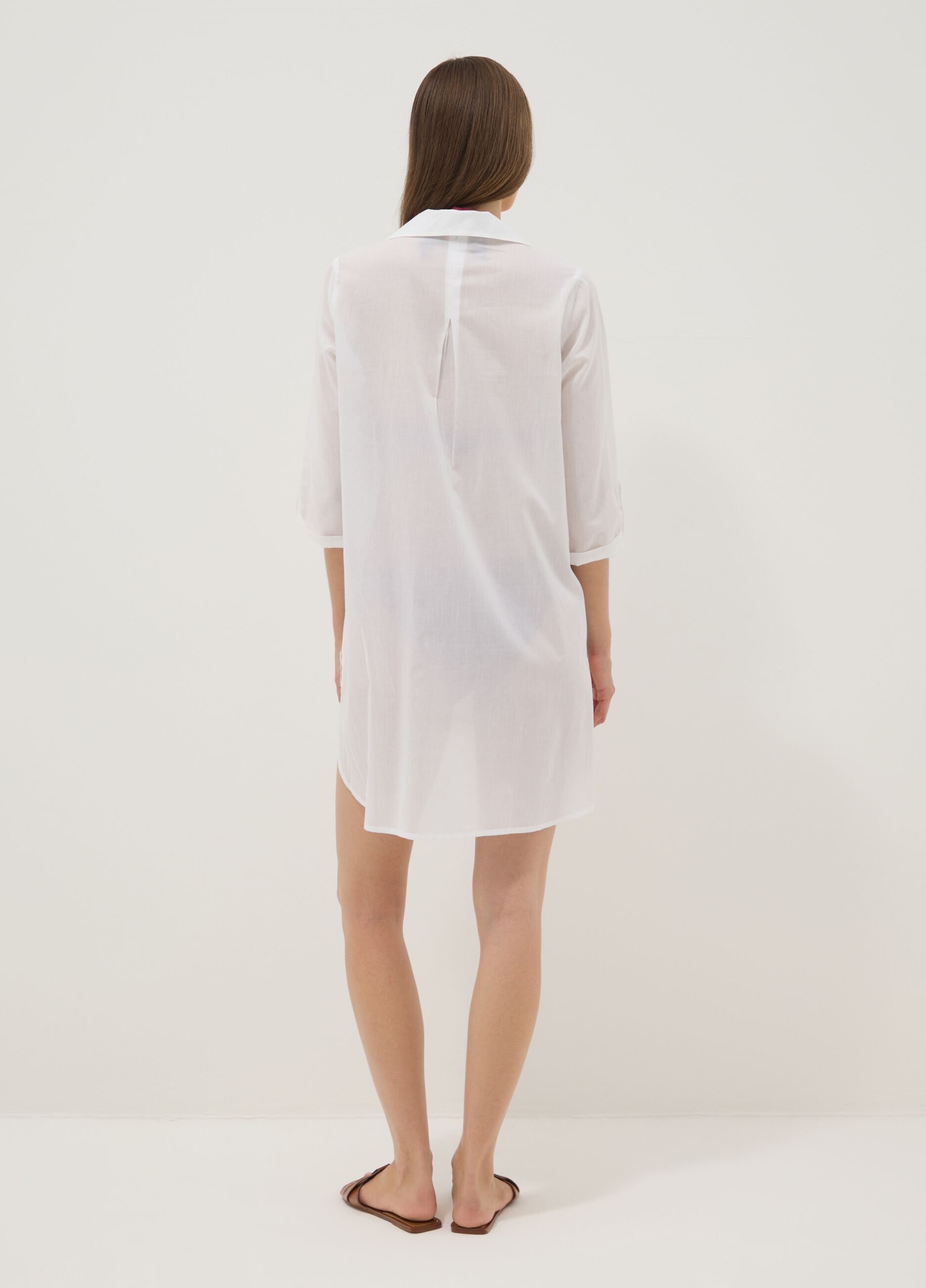 White pure organic cotton kaftan with V-neck