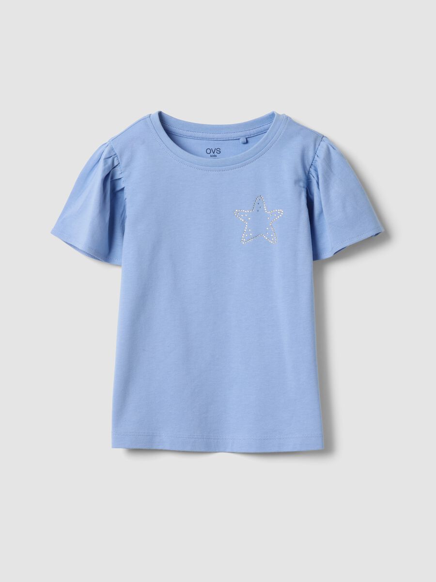 Girls&rsquo; light blue pure cotton regular-fit T-shirt with star_0