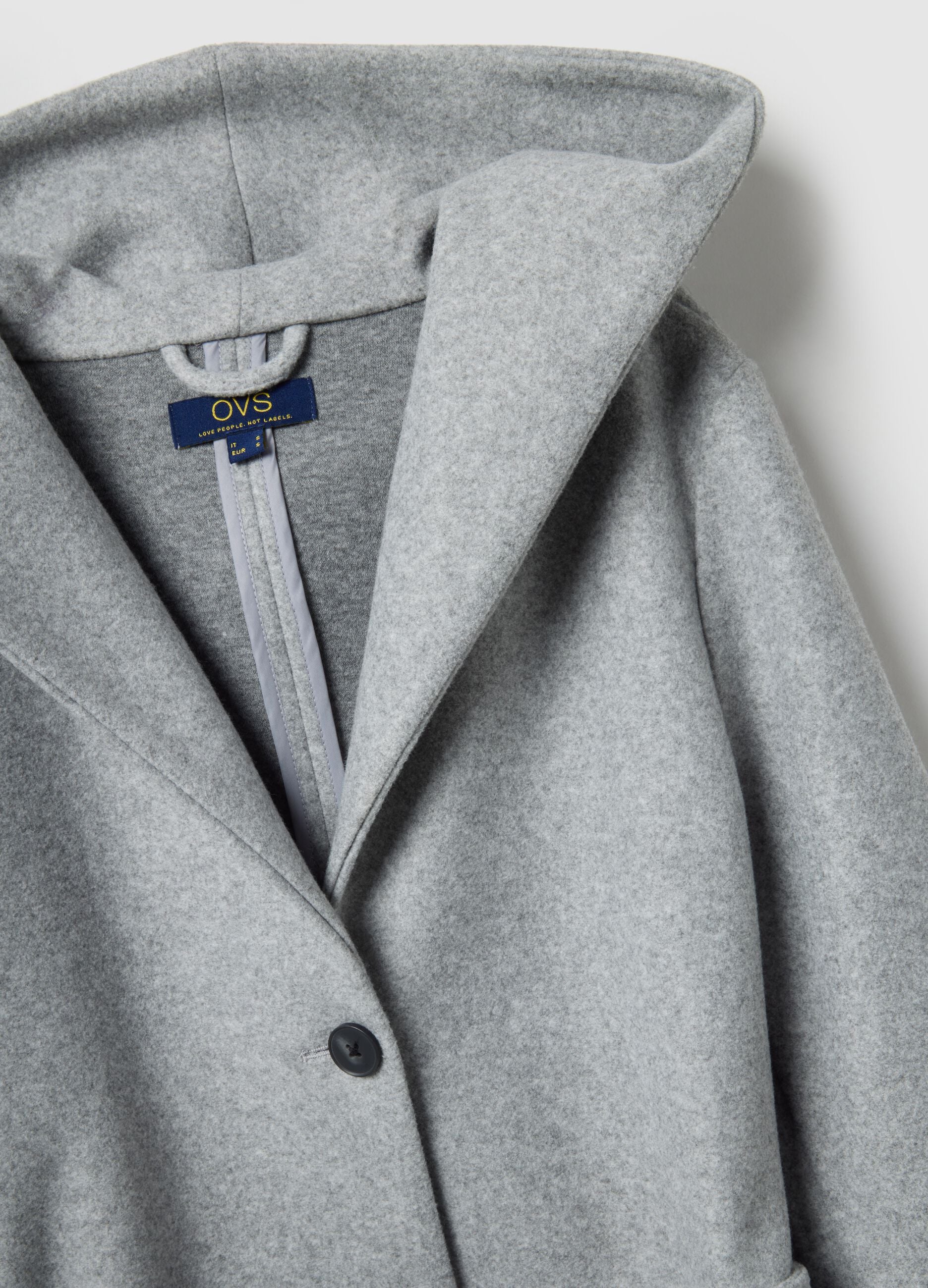 Grey single-breasted regular fit coat with belt