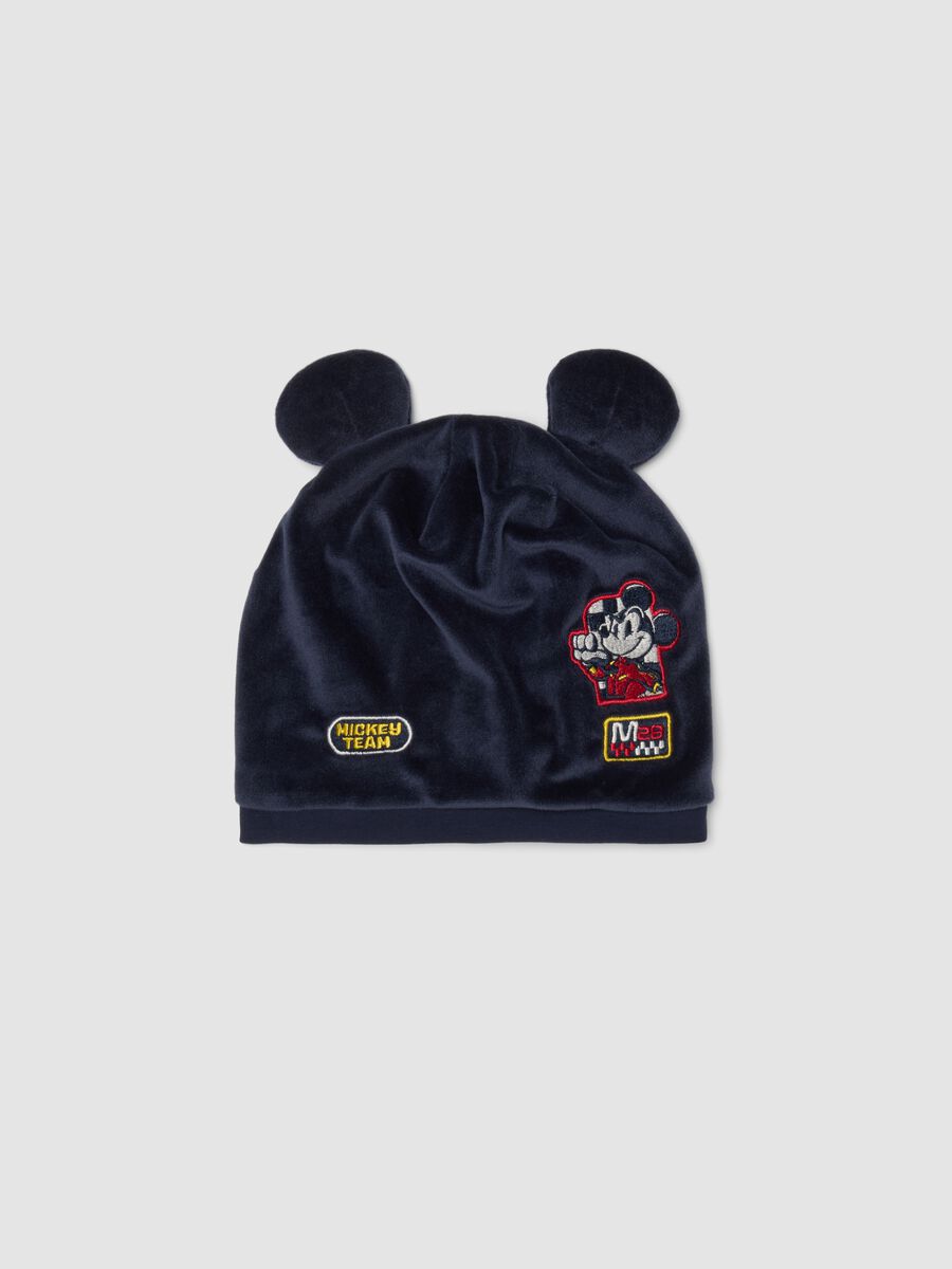 Blue organic cotton hat with appliqu&eacute; ears and Mickey prints_0