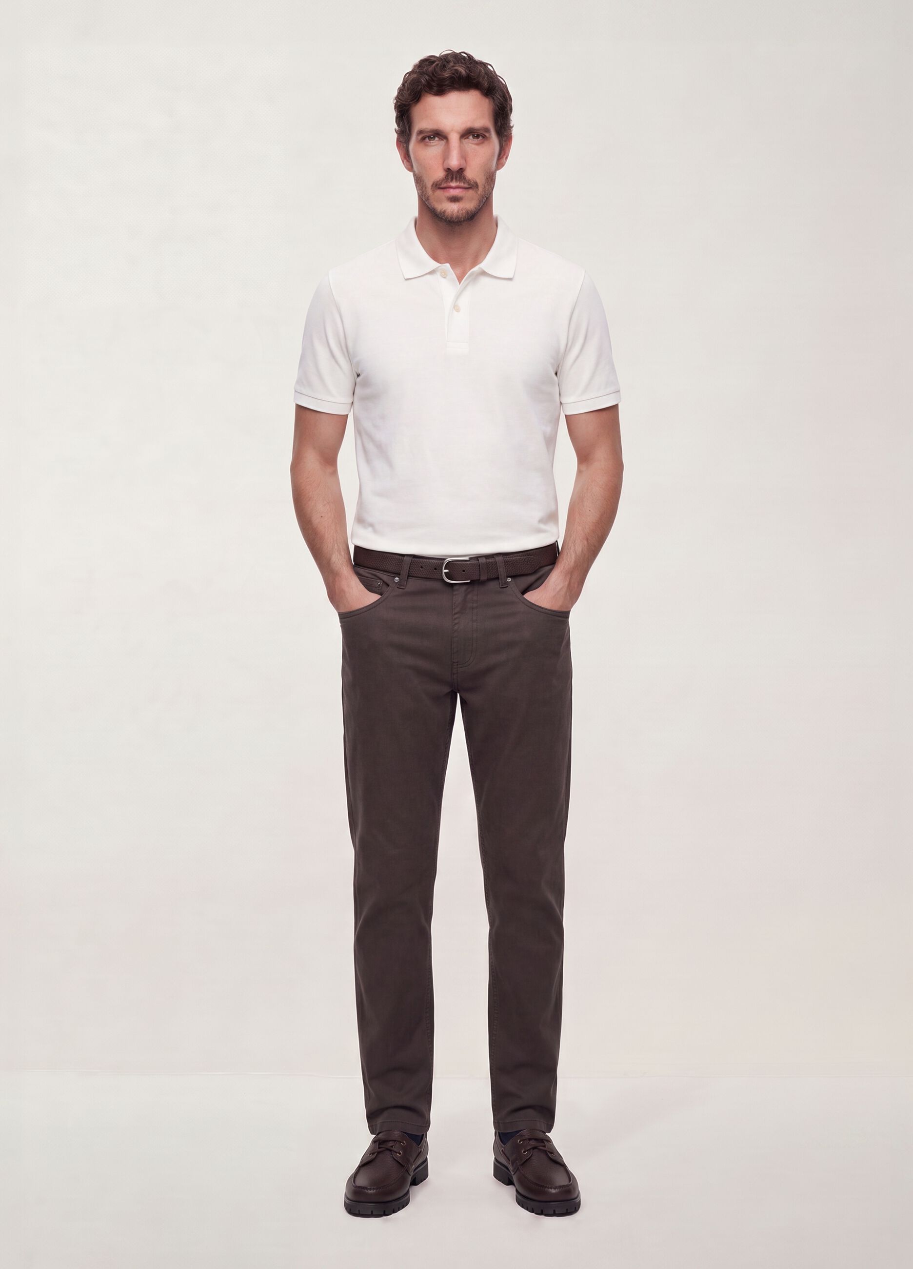 Brown regular-fit stretch cotton twill trousers